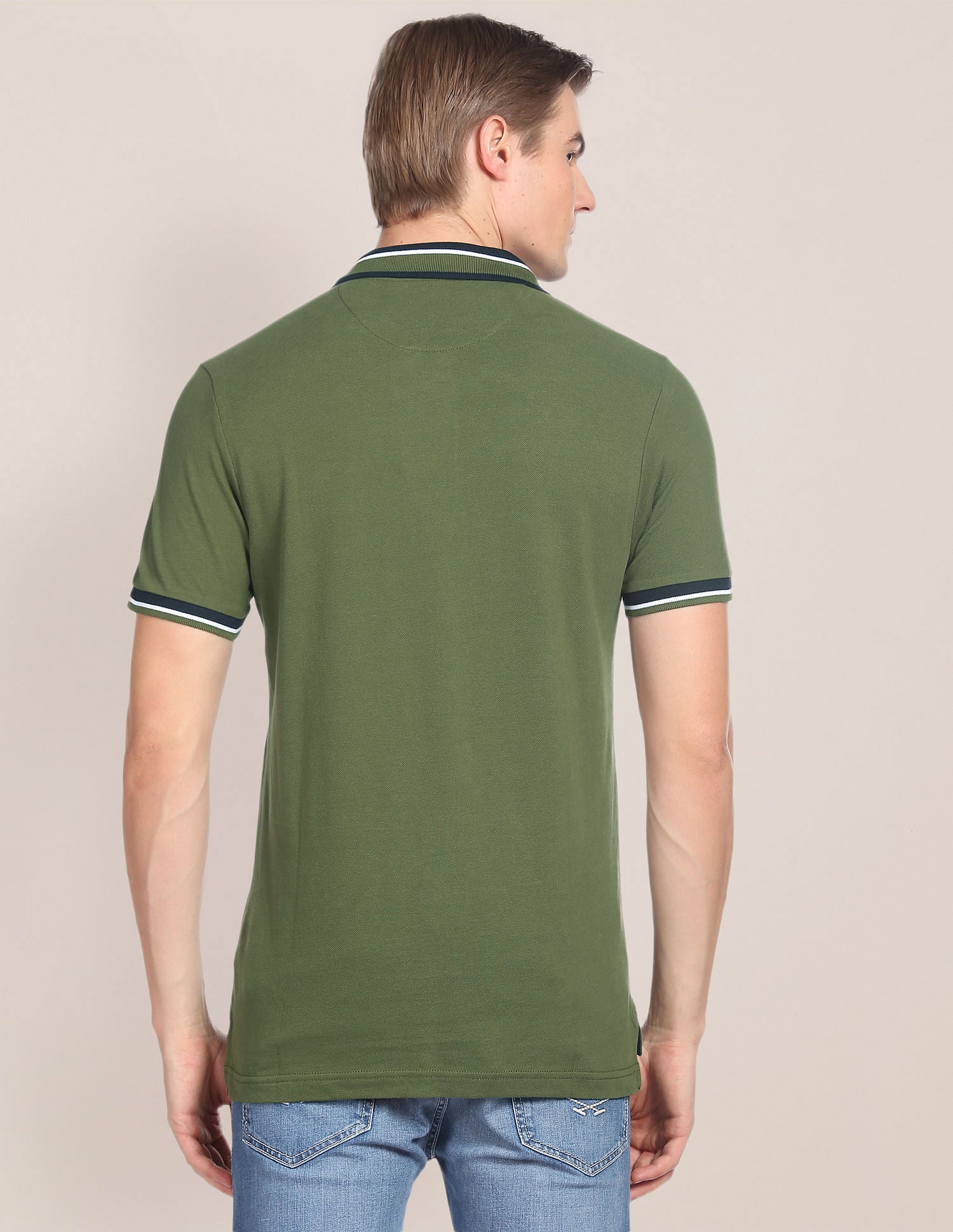 Striped Collar Slim Fit Polo Shirt Olive - U.S. Polo Assn. India | Large