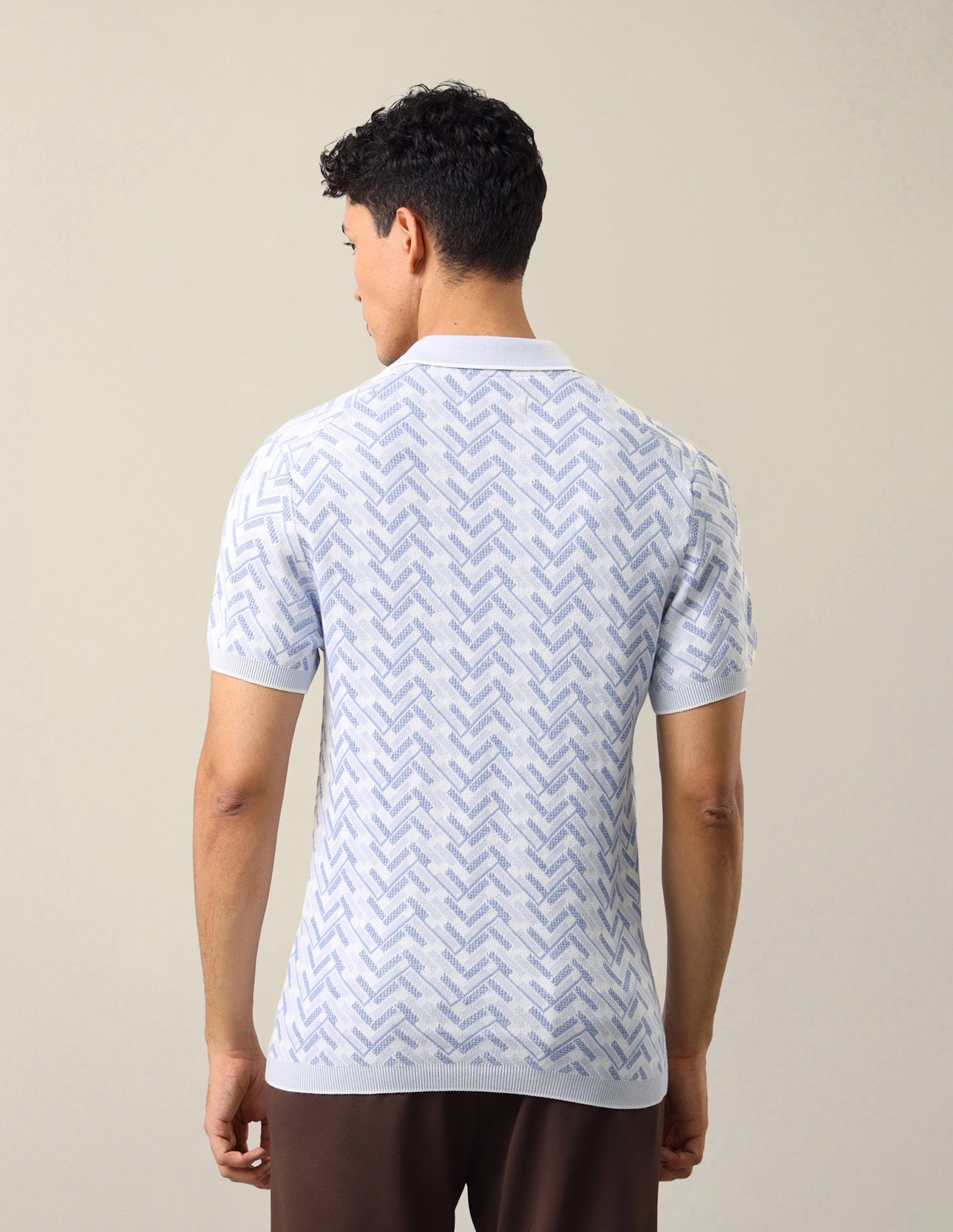 Geometric Patterned Knit Slim Fit Polo Shirt Blue - U.S. Polo Assn. India | Large