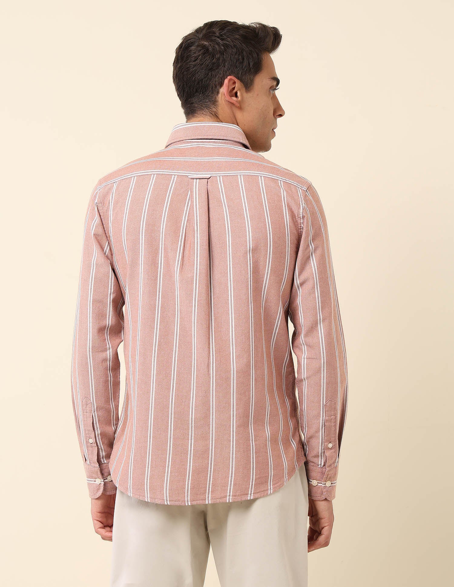 Vertical Striped Pure Cotton Shirt Rust - U.S. Polo Assn. India | Large