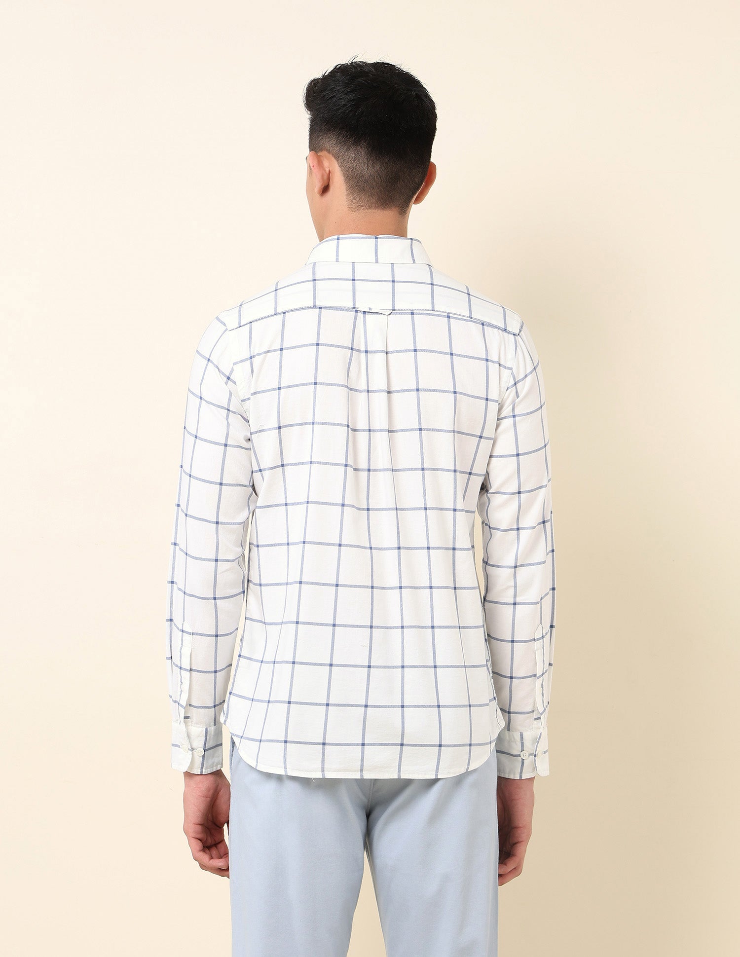 Pure Cotton Windowpane Checked Shirt Navy - U.S. Polo Assn. India | Large