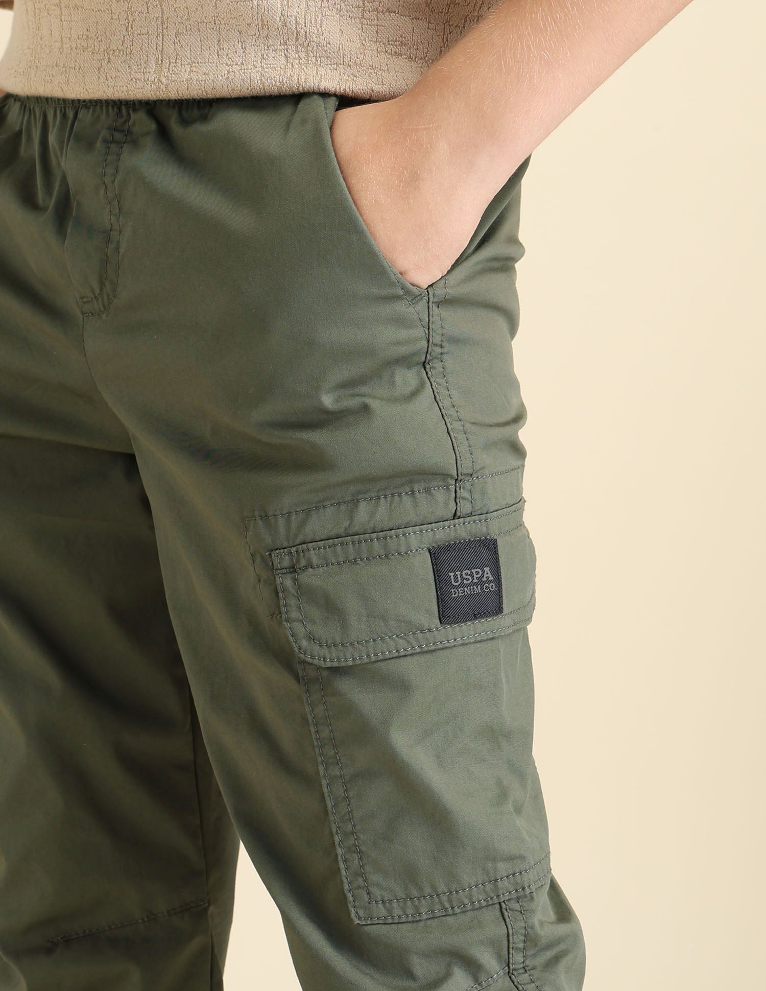 Boys Regular Fit Solid Cargos Olive - U.S. POLO ASSN. | Large