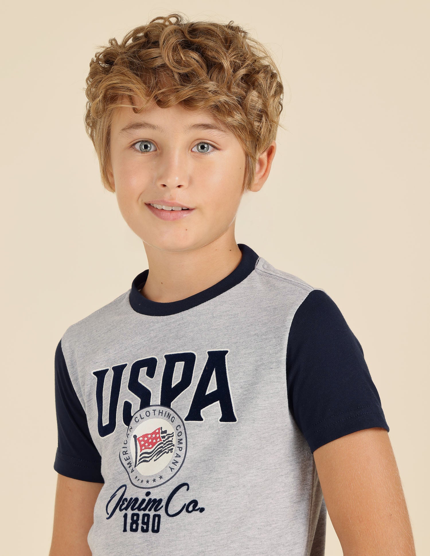 Boys Brand Printed Pure Cotton T-Shirt Light Grey - U.S. POLO ASSN. | Large