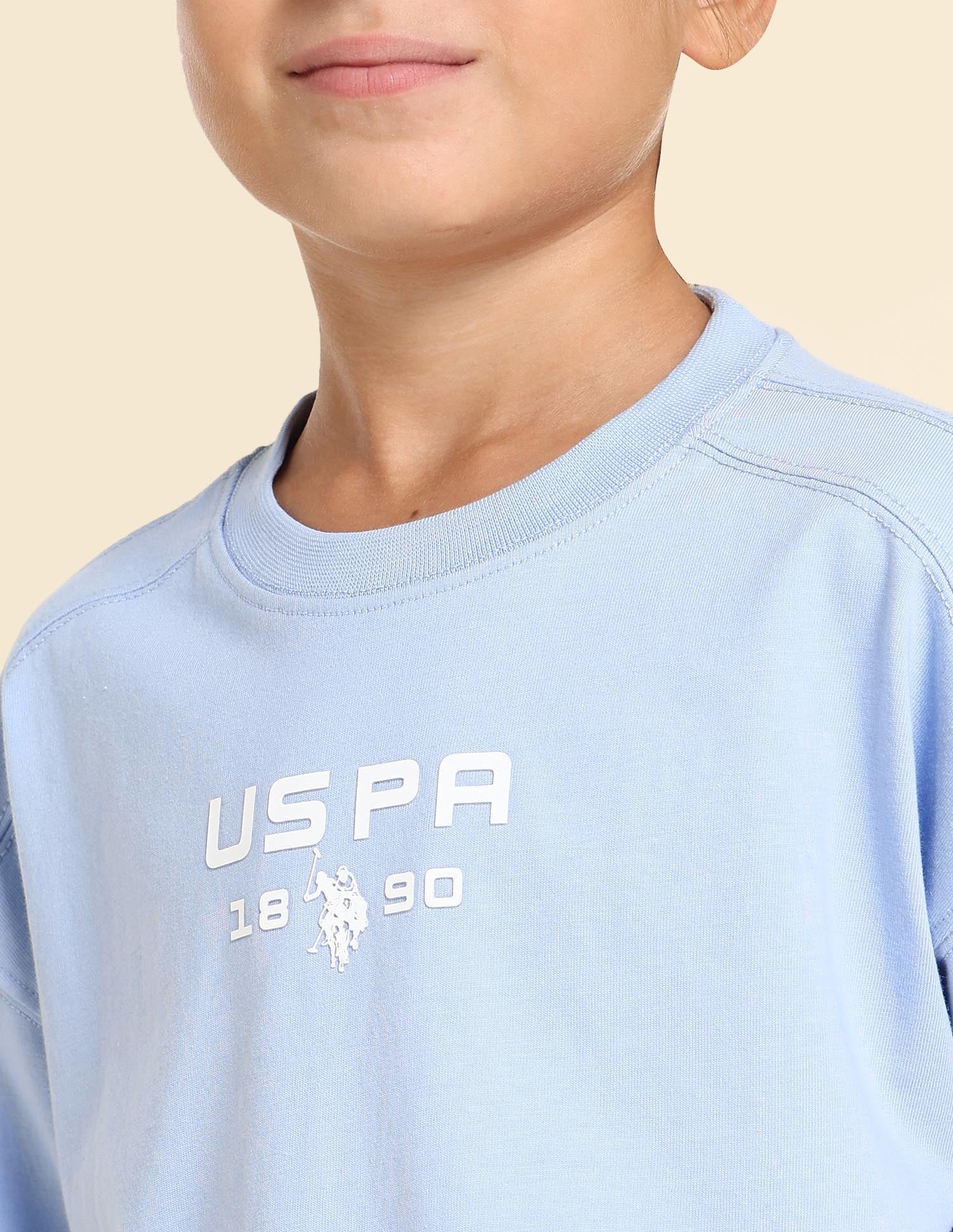 Boys Regular Fit Solid T-Shirt Light Blue - U.S. POLO ASSN. | Large