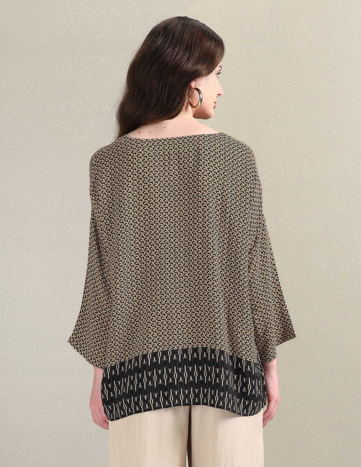 Geometric Print Viscose Kaftan Top Beige and Black - U.S. POLO ASSN. | Large