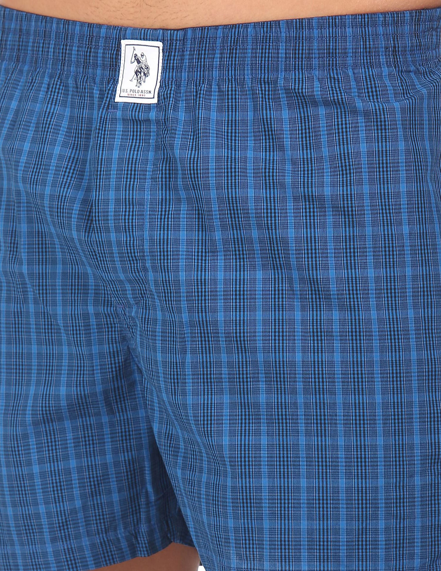 Plaid Check Pure Cotton I691 Boxers - Pack Of 2 Blue - U.S. POLO ASSN. | Large