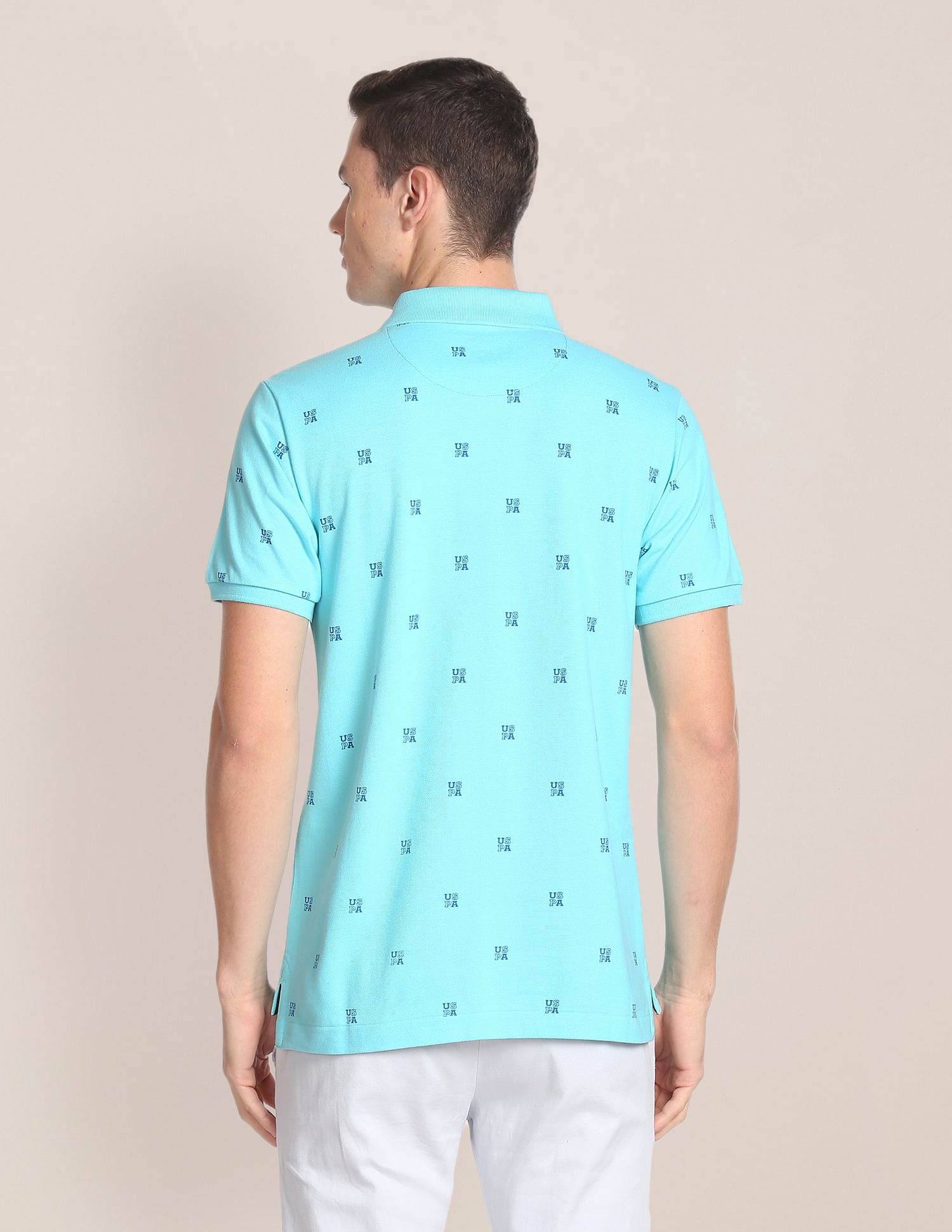 All Over Brand Print Slim Fit Polo Shirt Blue - U.S. POLO ASSN. | Large