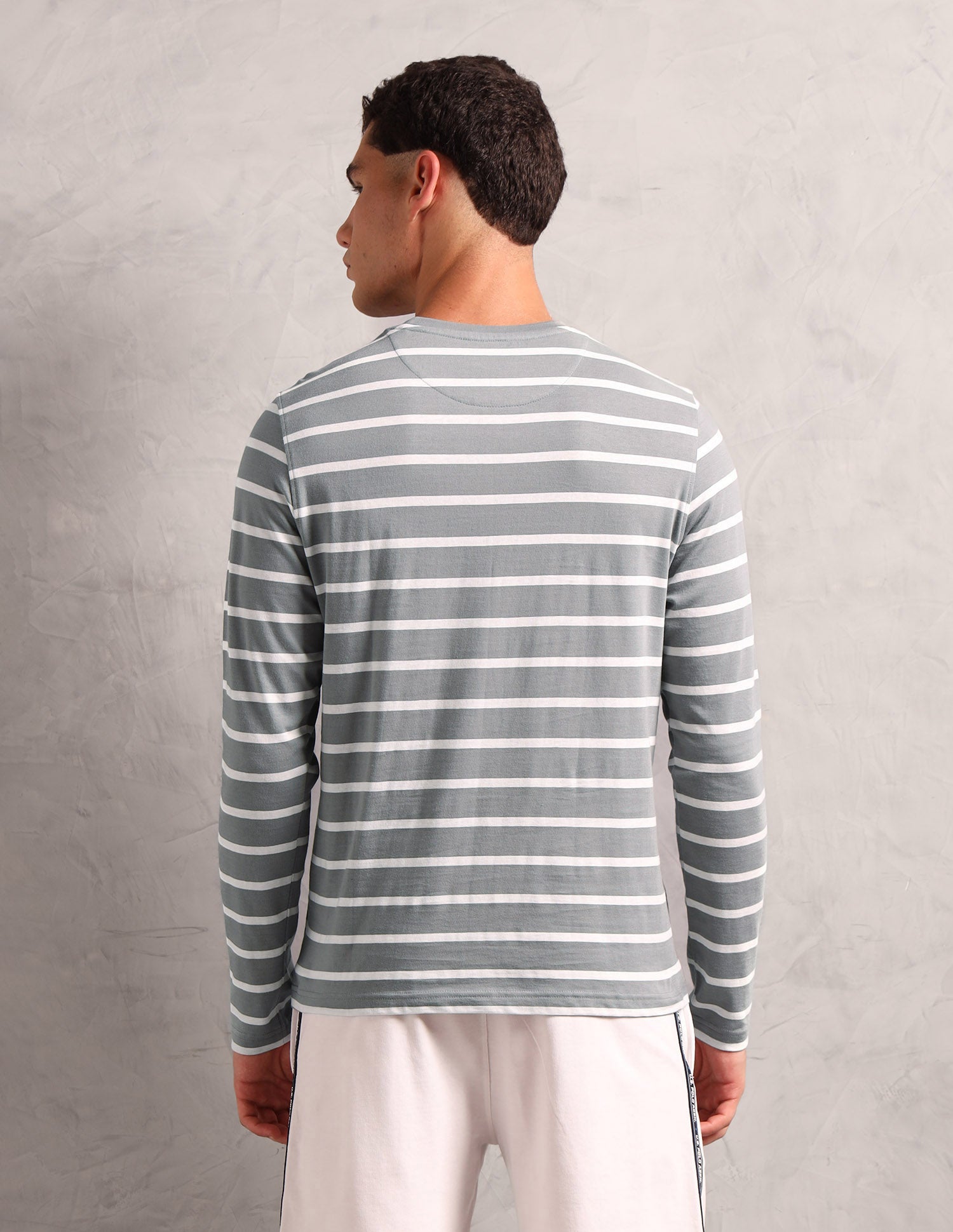 Horizontal Striped Pure Cotton I689 Lounge T-Shirt - Pack Of 1 Ghost Grey / White - U.S. POLO ASSN. | Large