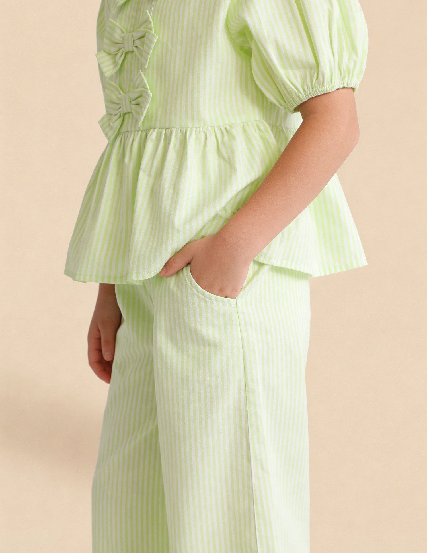 Vertical Striped Wide Leg Trousers Green - U.S. Polo Assn. India | Large