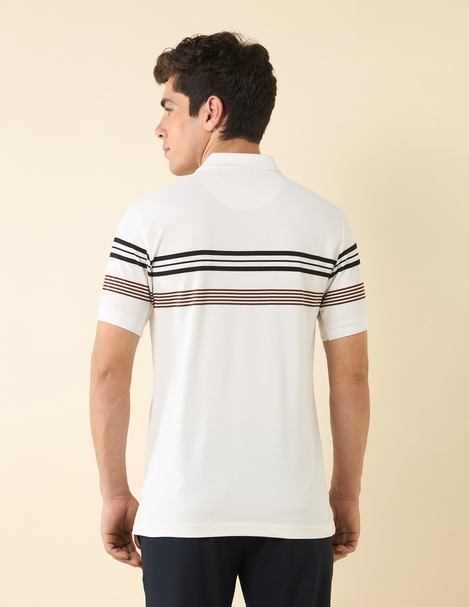 Horizontal Striped Modern Monochrome Polo Shirt White - U.S. Polo Assn. India | Large