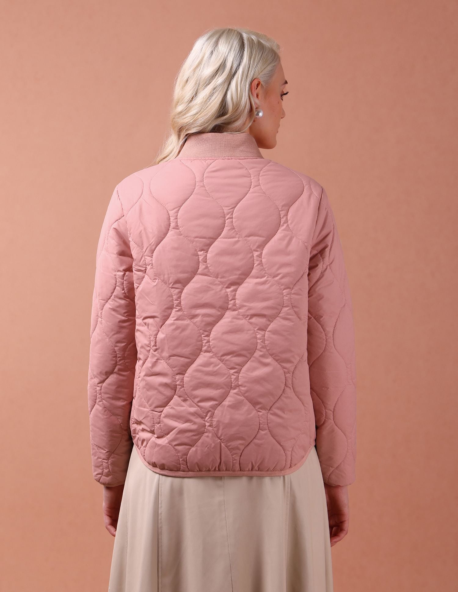 Stand Collar Quilted Jacket Peach - U.S. Polo Assn. India | Large
