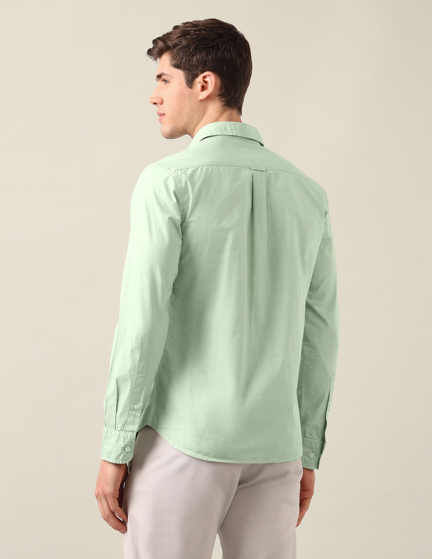 Tailored Fit Solid Shirt Light Green - U.S. Polo Assn. India | Large