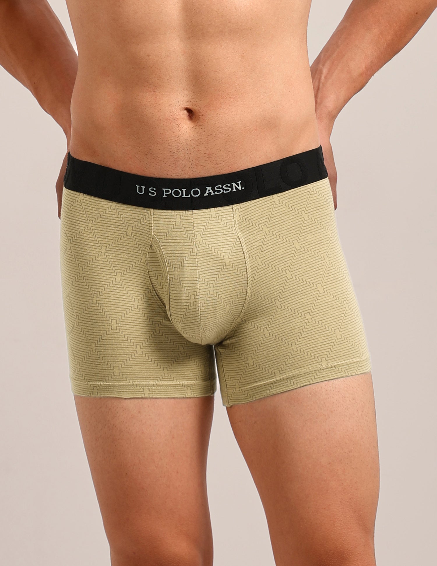 Printed Cotton Stretch Essential OET22 Long Trunk - Pack Of 2 Bistro Green/Pale Olive Green - U.S. Polo Assn. India | Large