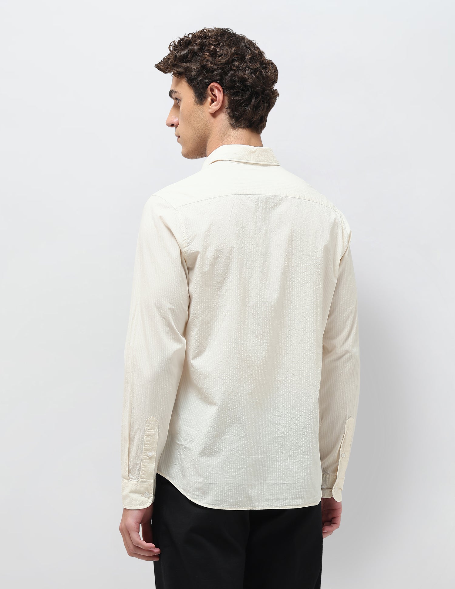 Regular Fit Seersucker Shirt Ivory - U.S. Polo Assn. India | Large