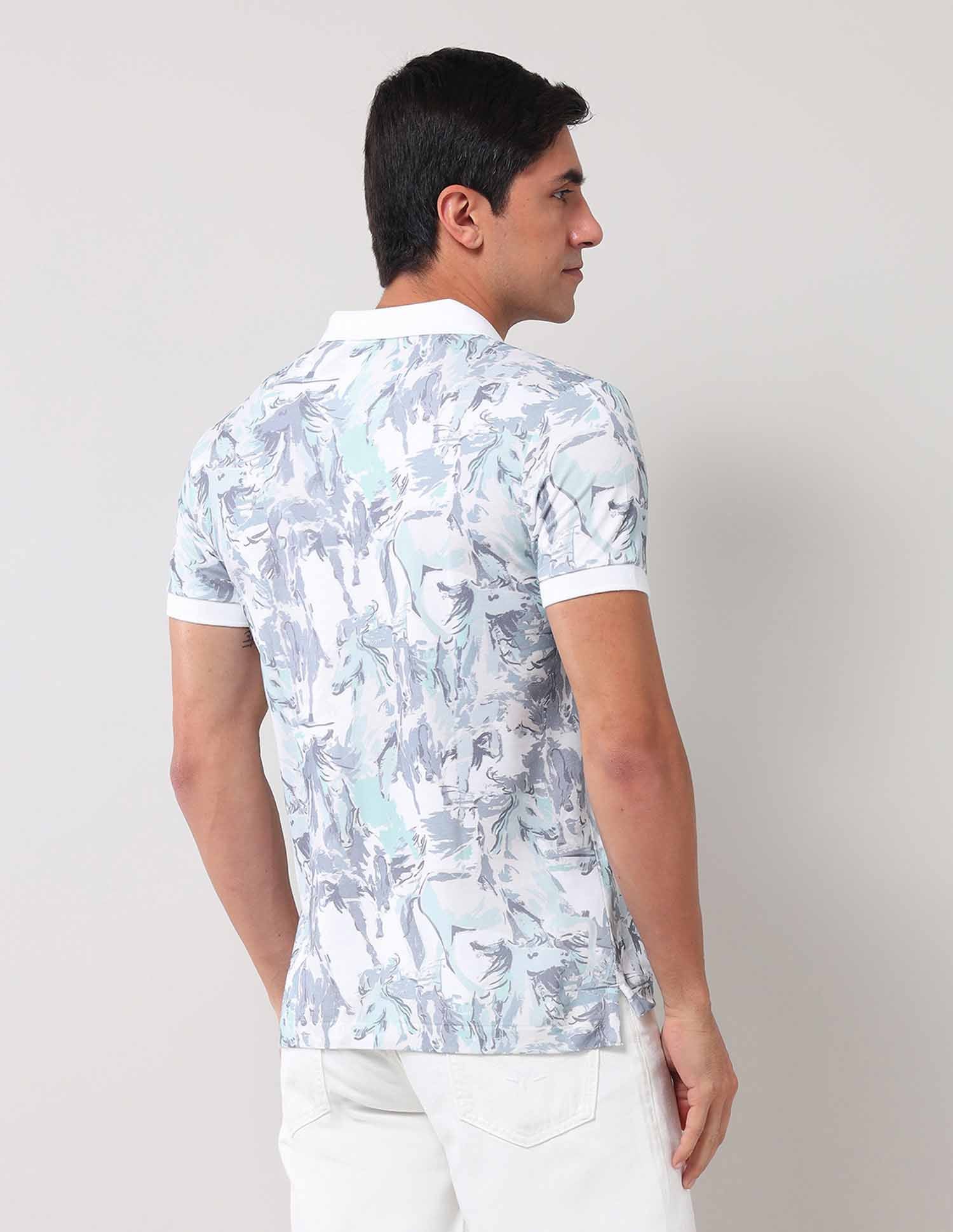 Abstract Printed Muscle Fit Polo Shirt Blue - U.S. Polo Assn. India | Large