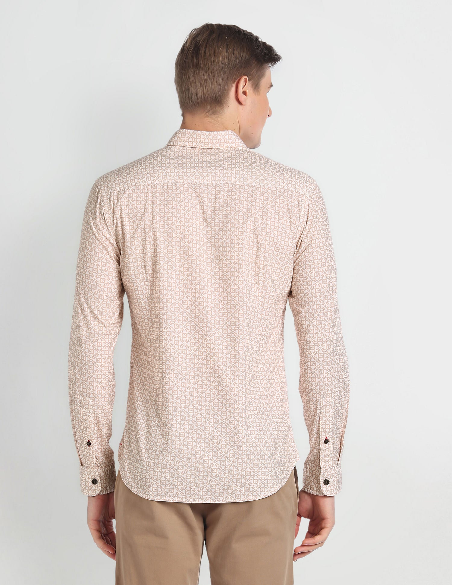 Cutaway Collar Geometric Print Shirt Mustard - U.S. Polo Assn. India | Large