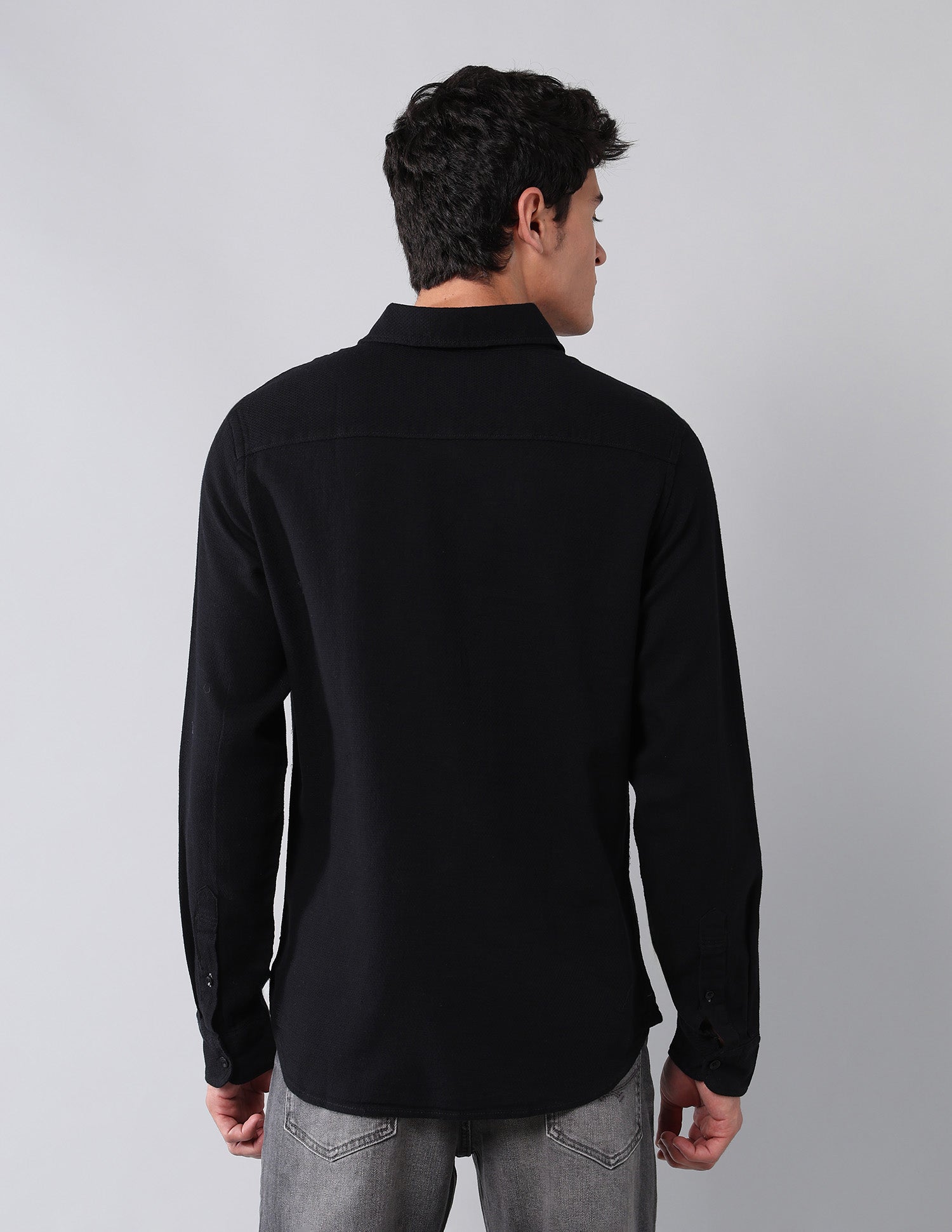 Pure Cotton Regular Fit Dobby Shirt Black - U.S. Polo Assn. India | Large