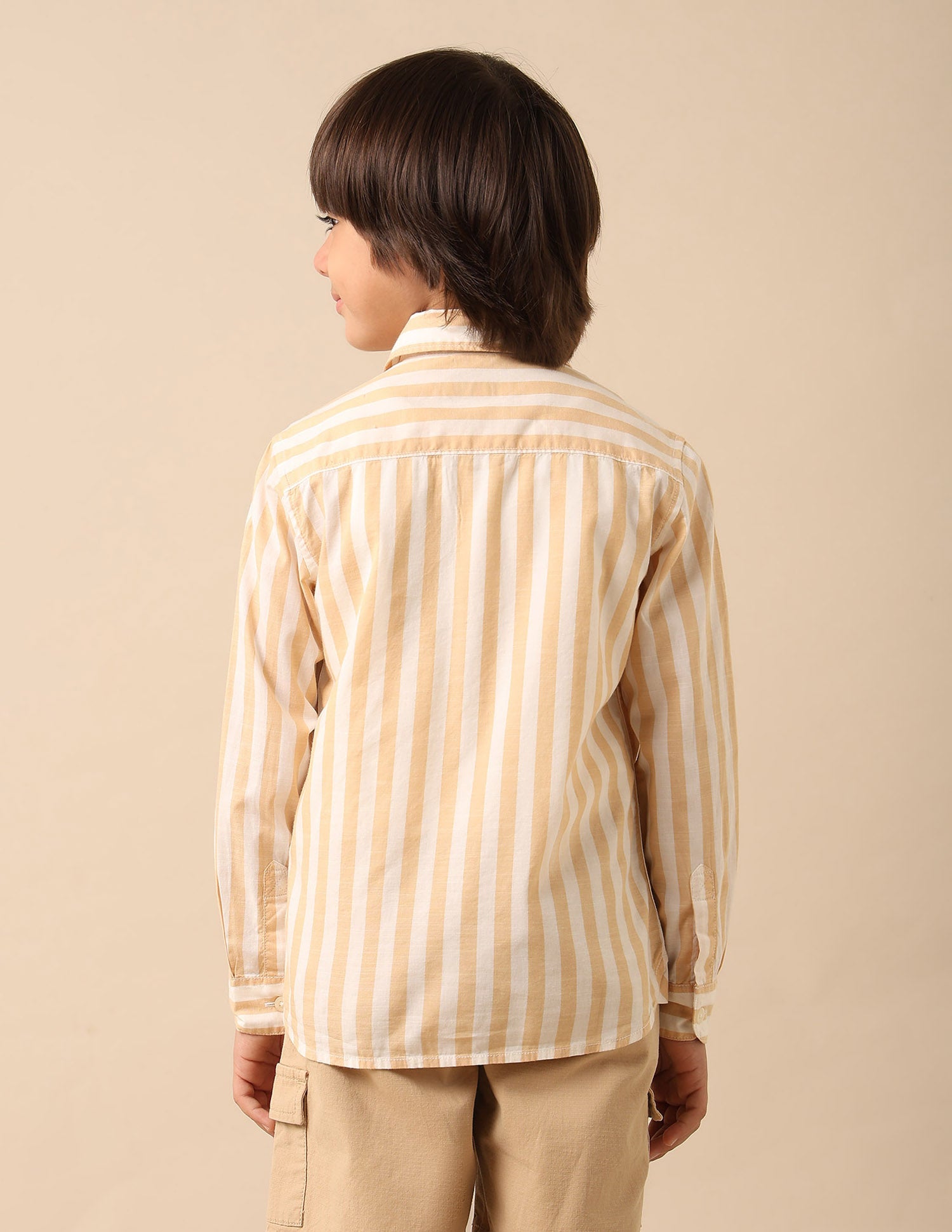 Boys Vertical Striped Regular Fit Shirt Beige - U.S. POLO ASSN. | Large