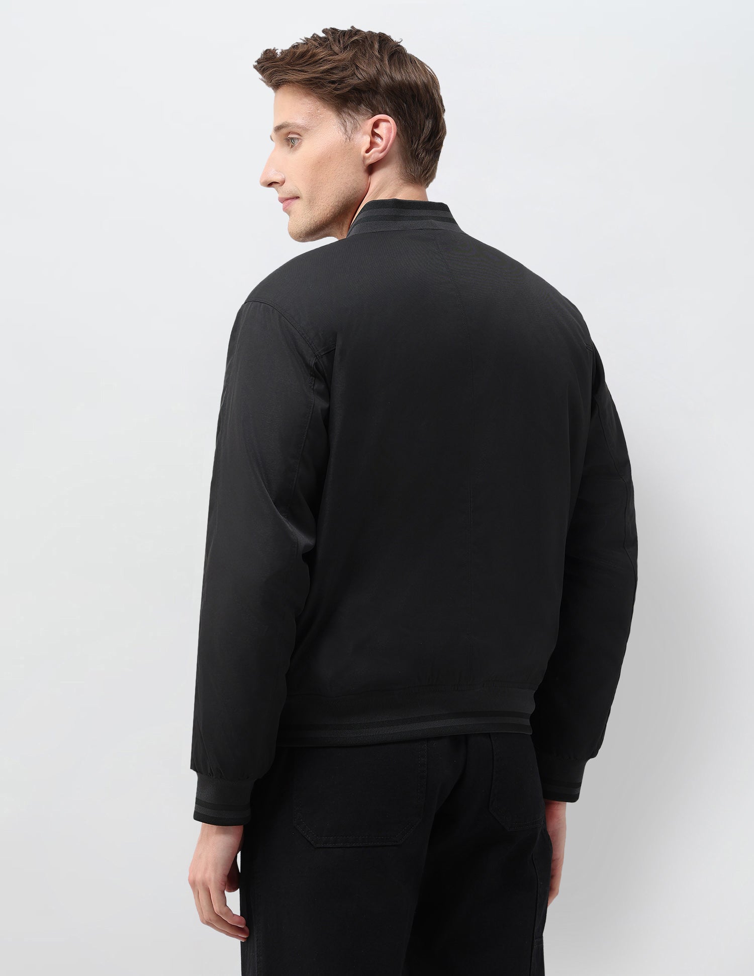 Solid Regular Fit Bomber Jacket Black - U.S. Polo Assn. India | Large