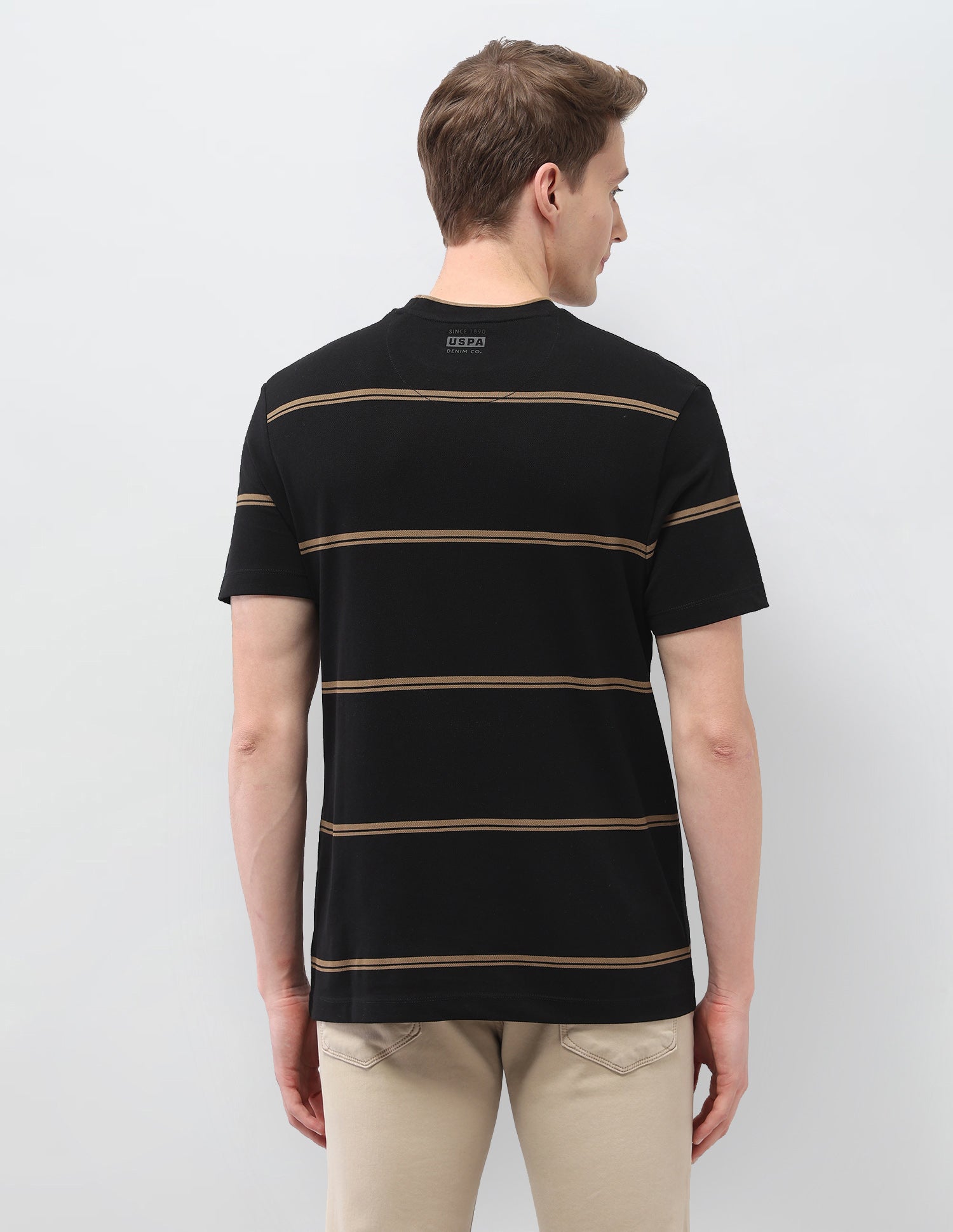 Horizontal Striped Slim Fit Black & Gold T-Shirt Black - U.S. Polo Assn. India | Large