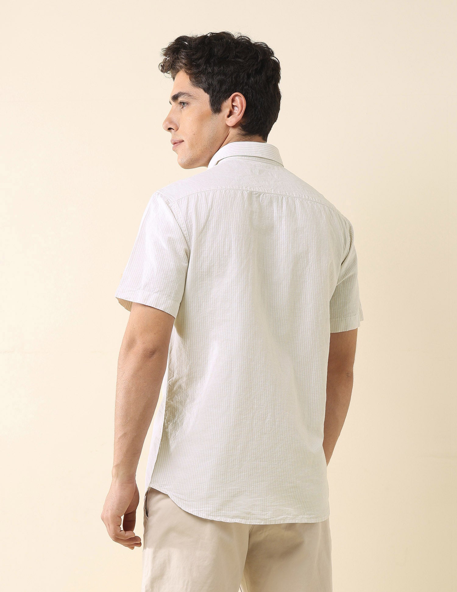 Vertical Striped Tailored Fit Shirt Beige - U.S. Polo Assn. India | Large