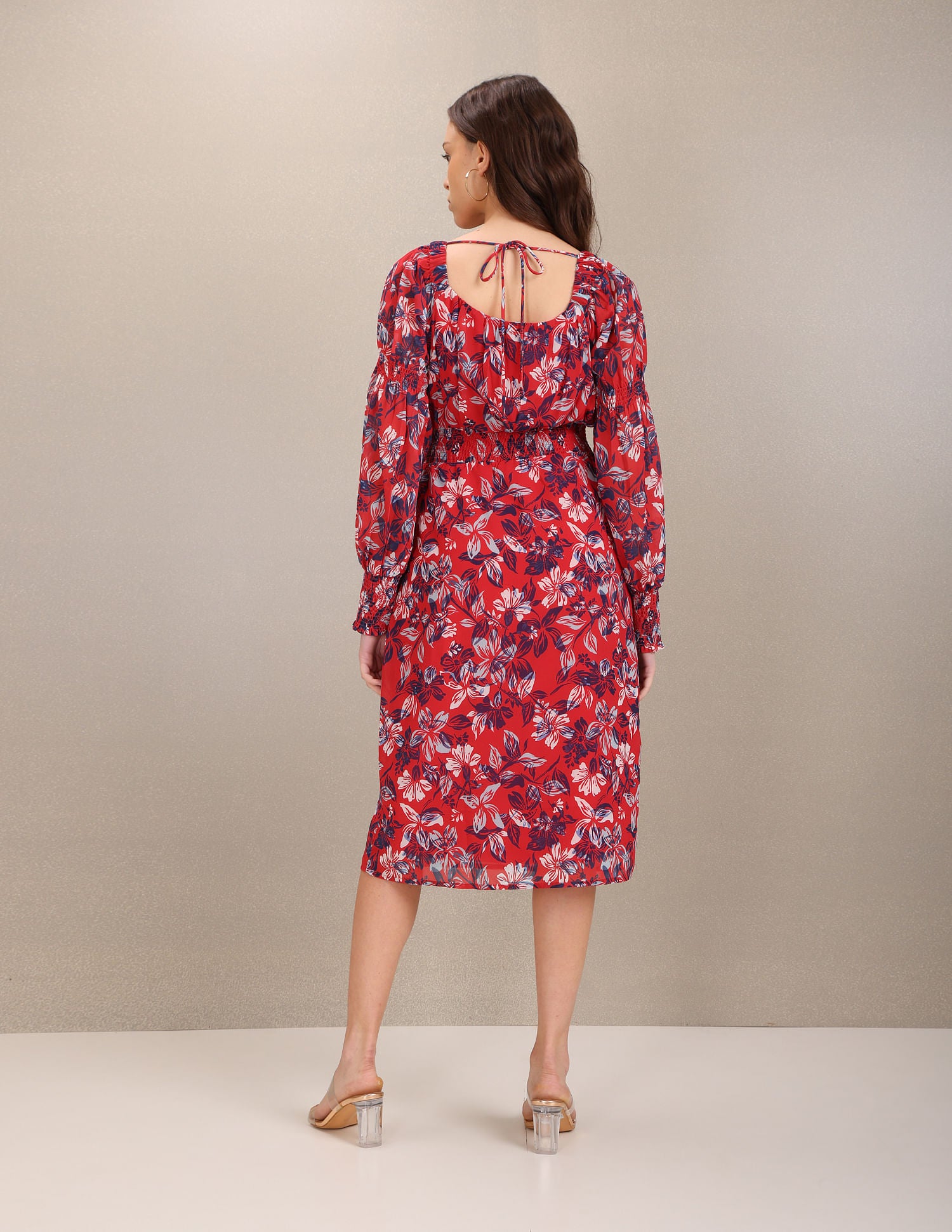 Square Neck Floral Print Dress Red - U.S. Polo Assn. India | Large