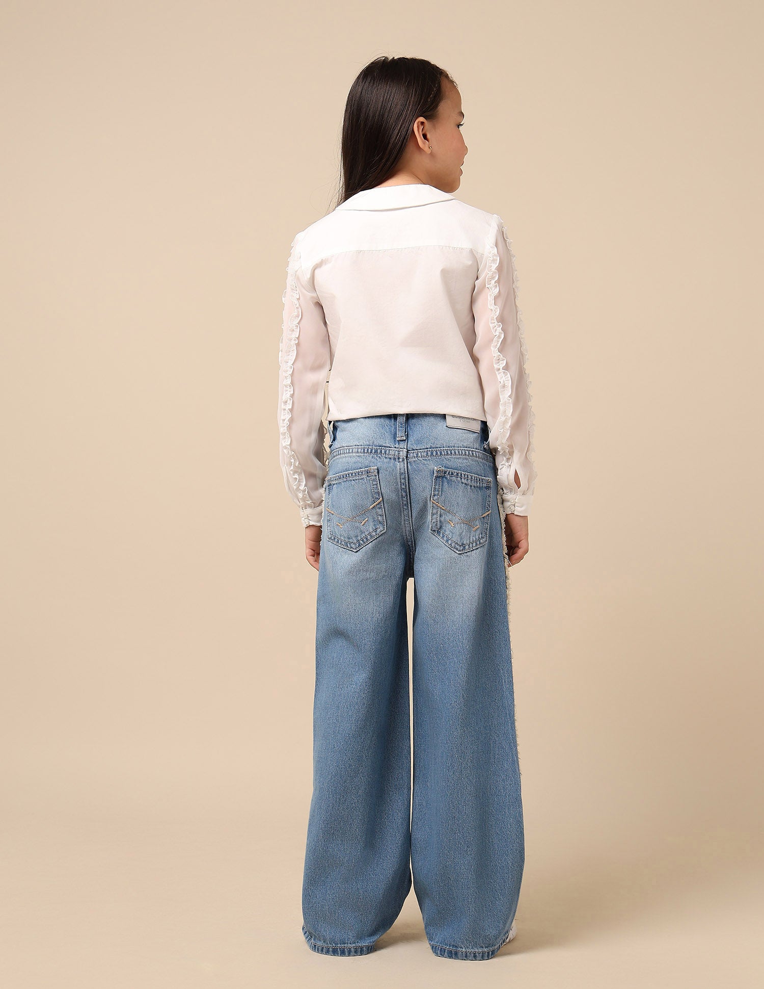 Girls Mid Rise Wide Leg Jeans Blue - U.S. POLO ASSN. | Large