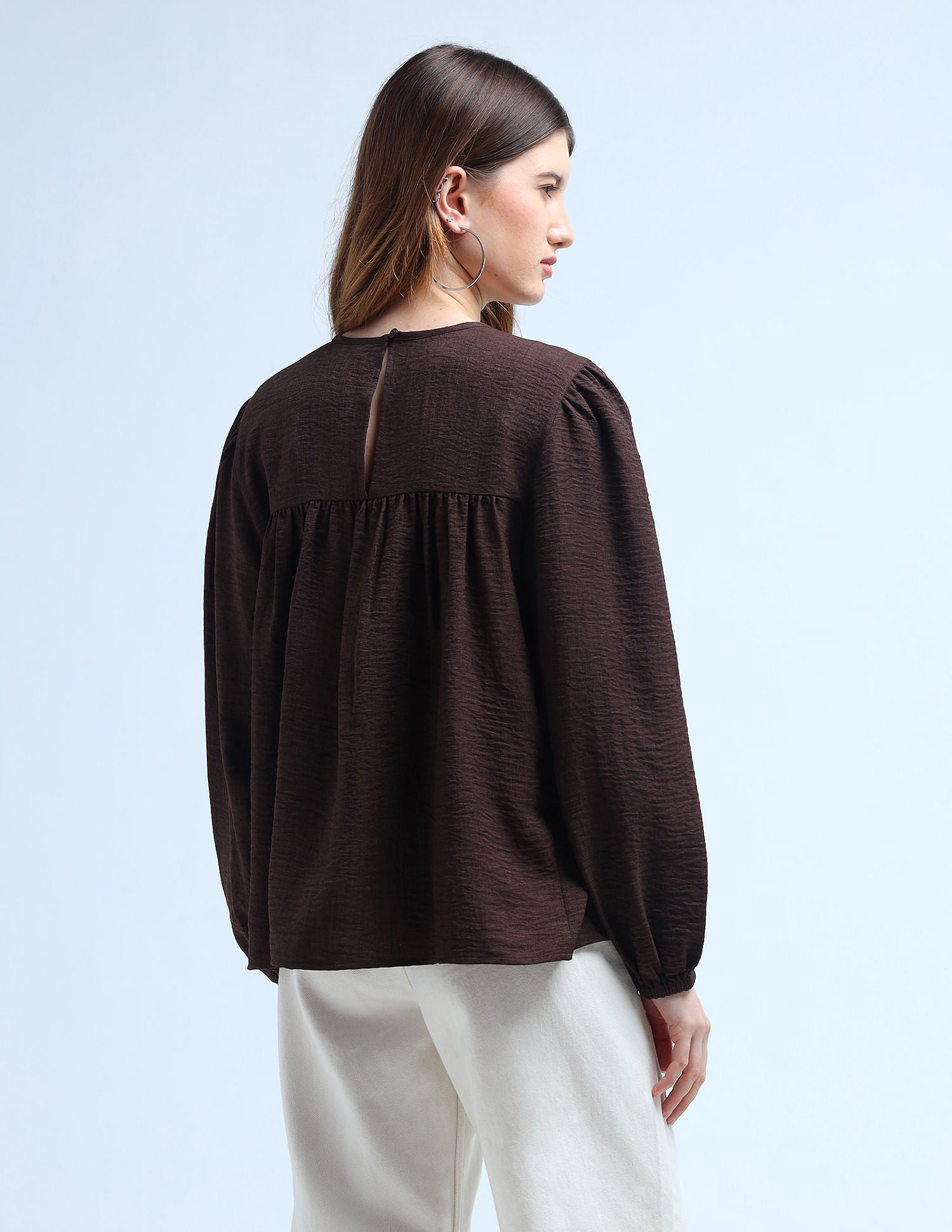 Loose Fit Yoke Embroidered Top Brown - U.S. POLO ASSN. | Large