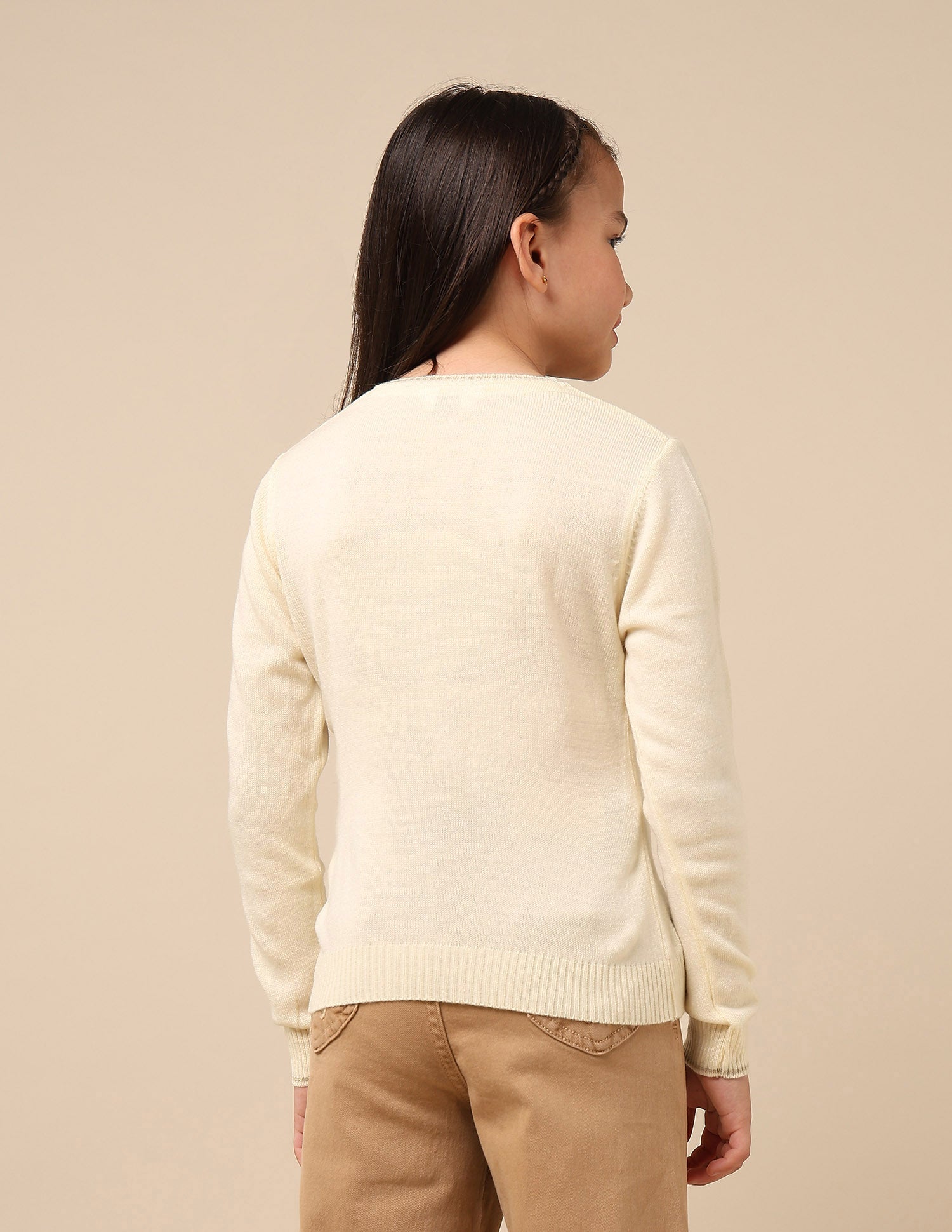 Girls Brand Patterned Knit Sweater Off White - U.S. POLO ASSN. | Large