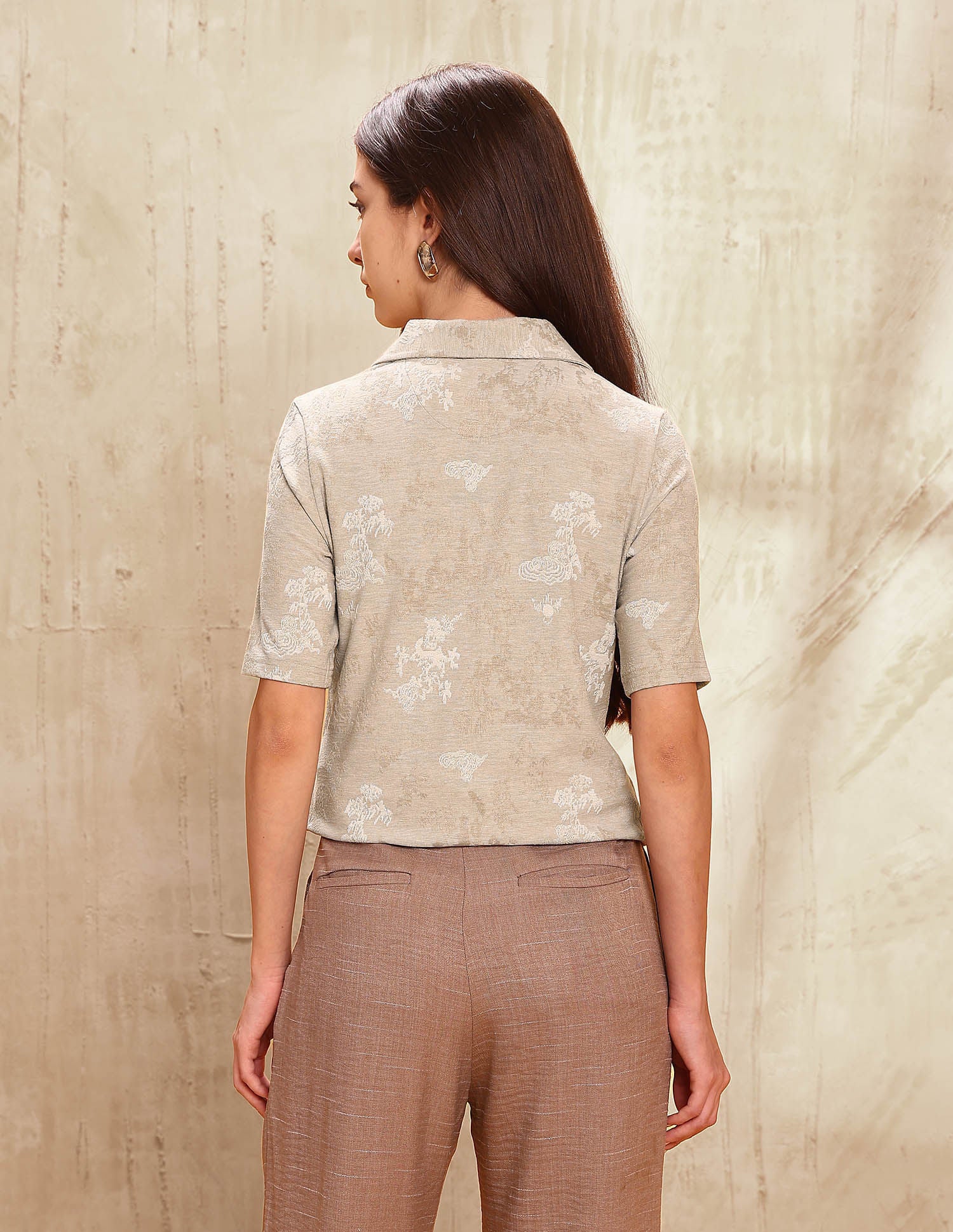 Floral Self Design Regular Fit Top Beige - U.S. POLO ASSN. | Large