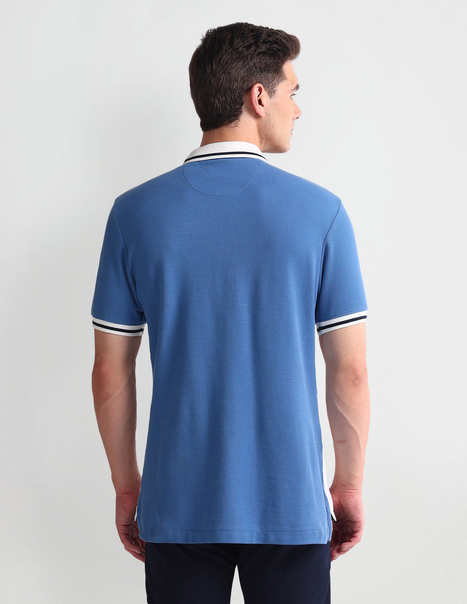 Colour Block Muscle Fit Polo Shirt Blue and White - U.S. Polo Assn. India | Large