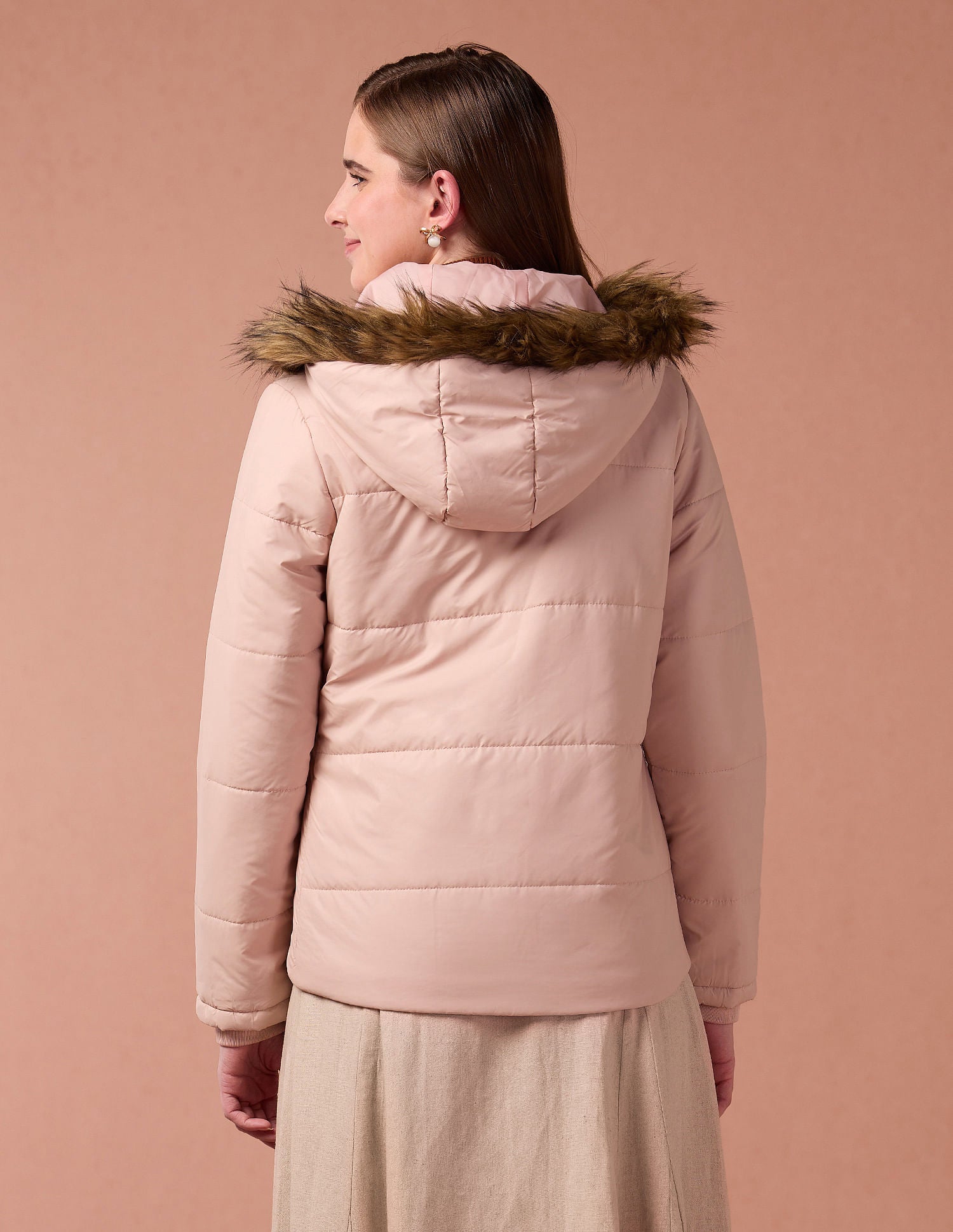 Solid Hooded Puffer Jacket Peach - U.S. POLO ASSN. | Large