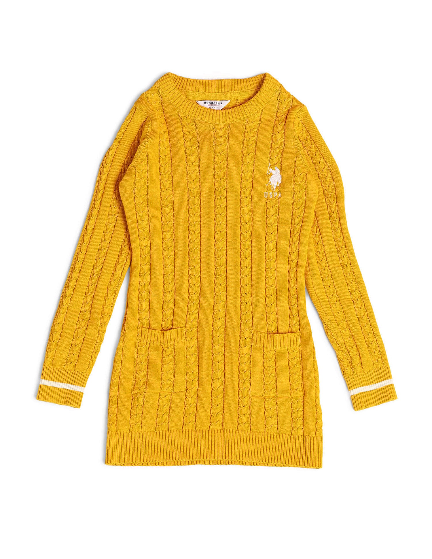 Girls Cable Knit Cotton Sweater Yellow - U.S. POLO ASSN. | Large