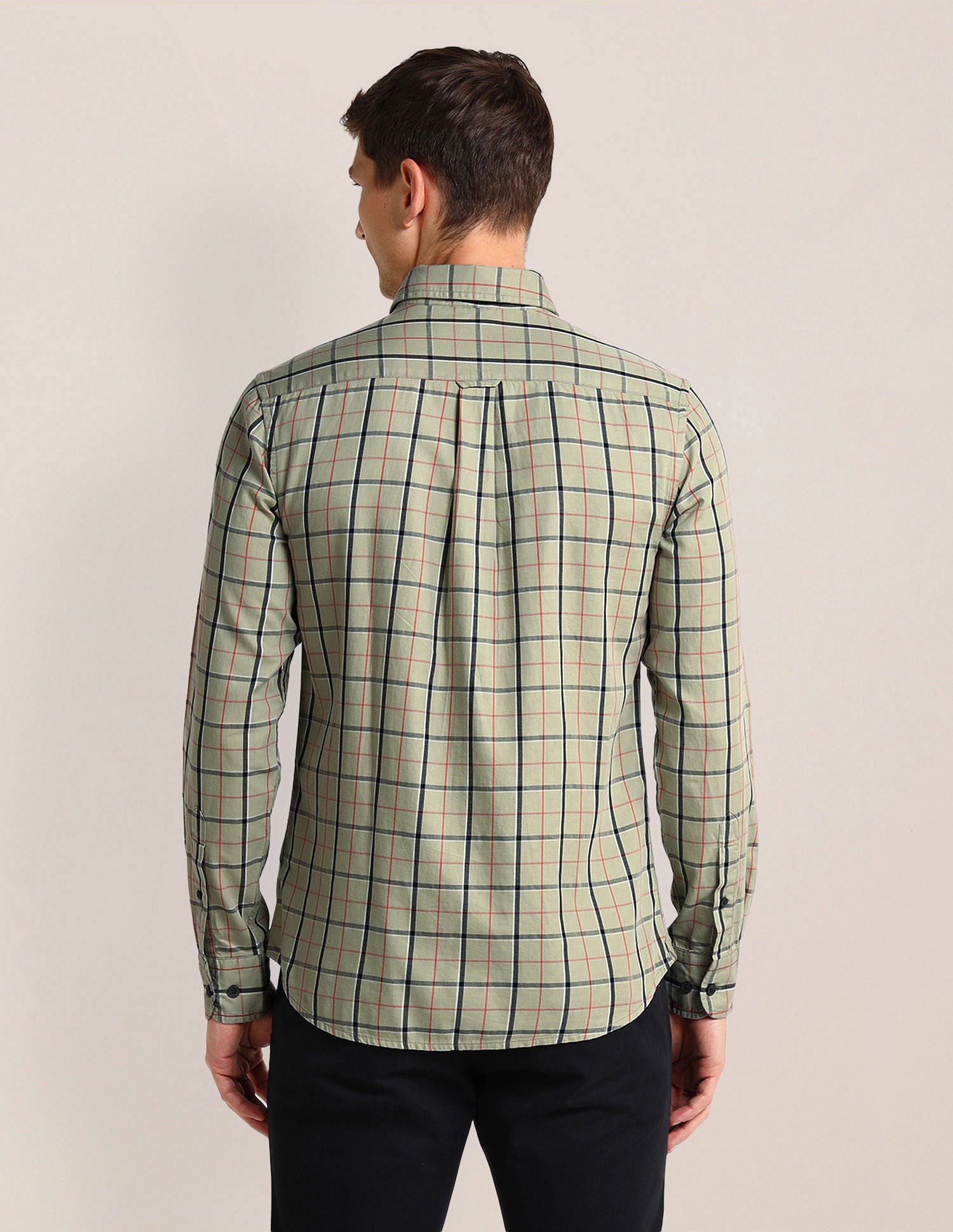 Gun Club Checked Tailored Fit Twill Shirt Medium green - U.S. Polo Assn. India | Large