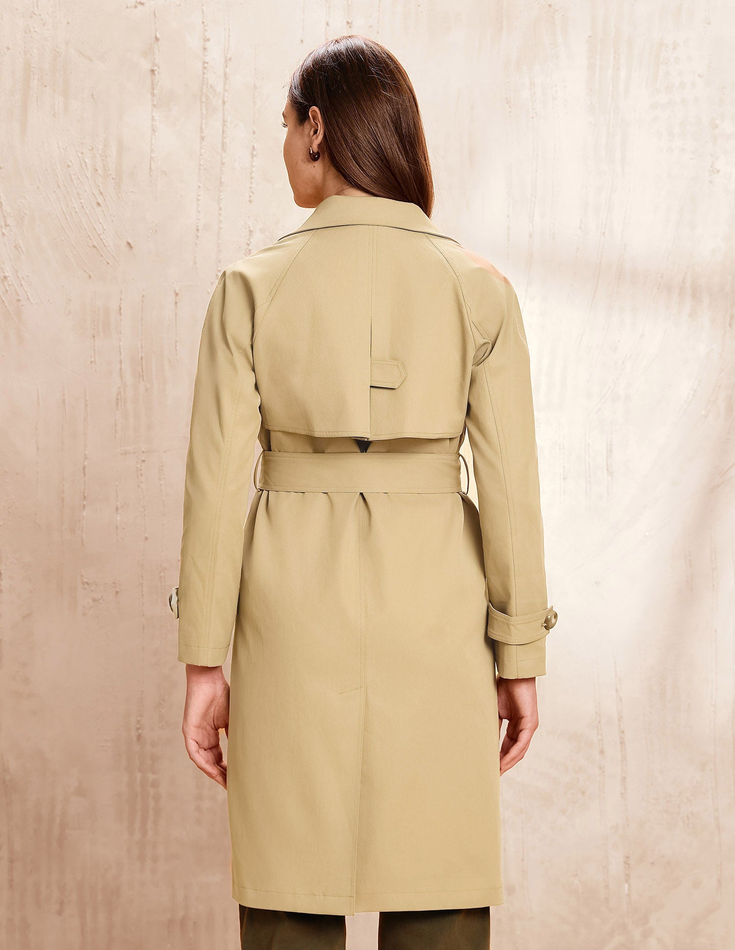 Solid Double Breasted Notch Lapel Trench Coat Beige - U.S. POLO ASSN. | Large