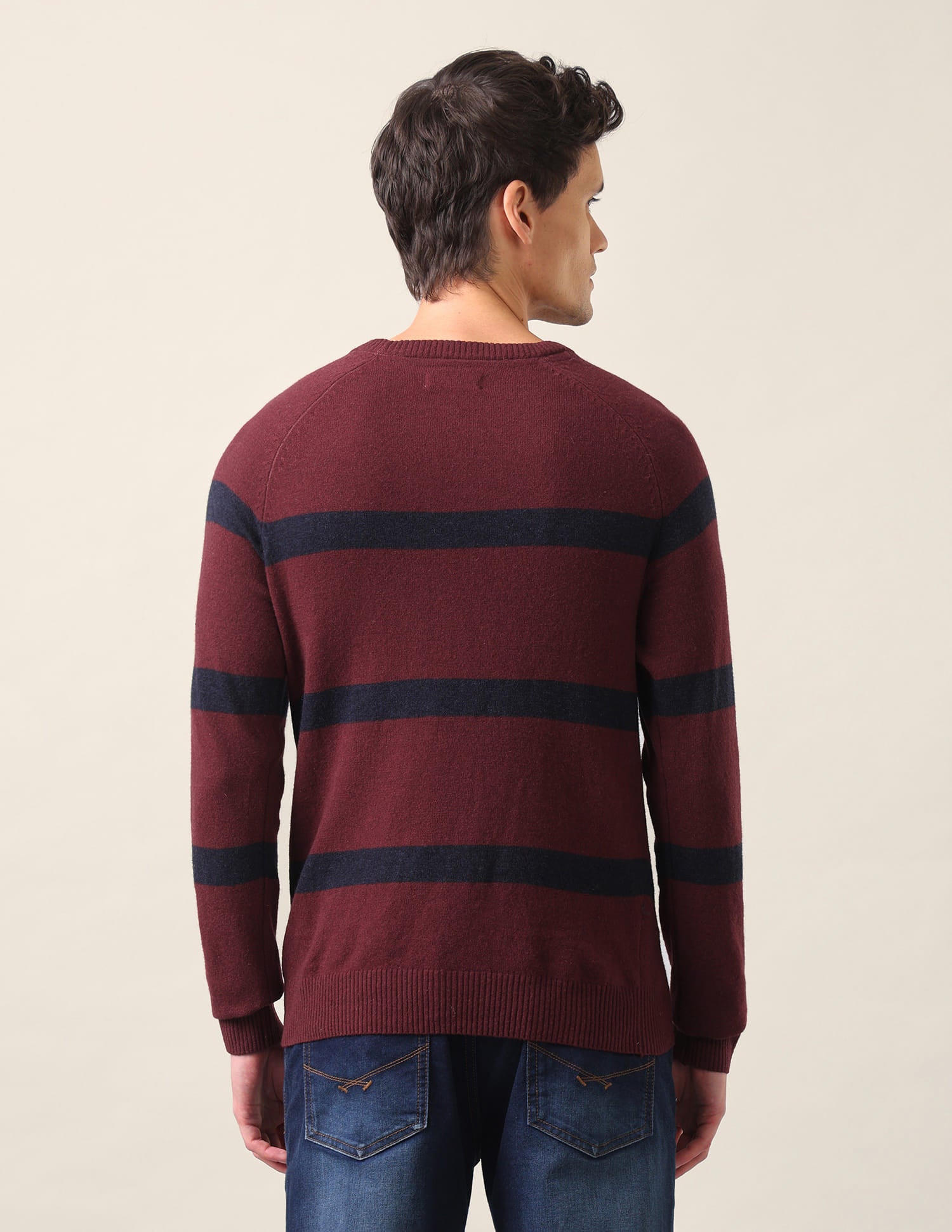 Crew Neck Horizontal Stripe Sweater Maroon - U.S. Polo Assn. India | Large