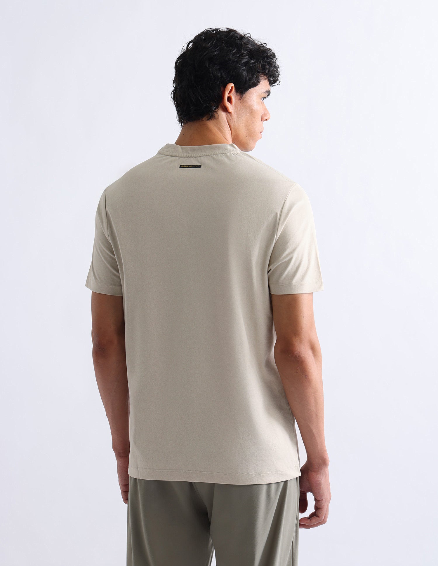 Solid Slim Fit T-Shirt Beige - U.S. Polo Assn. India | Large