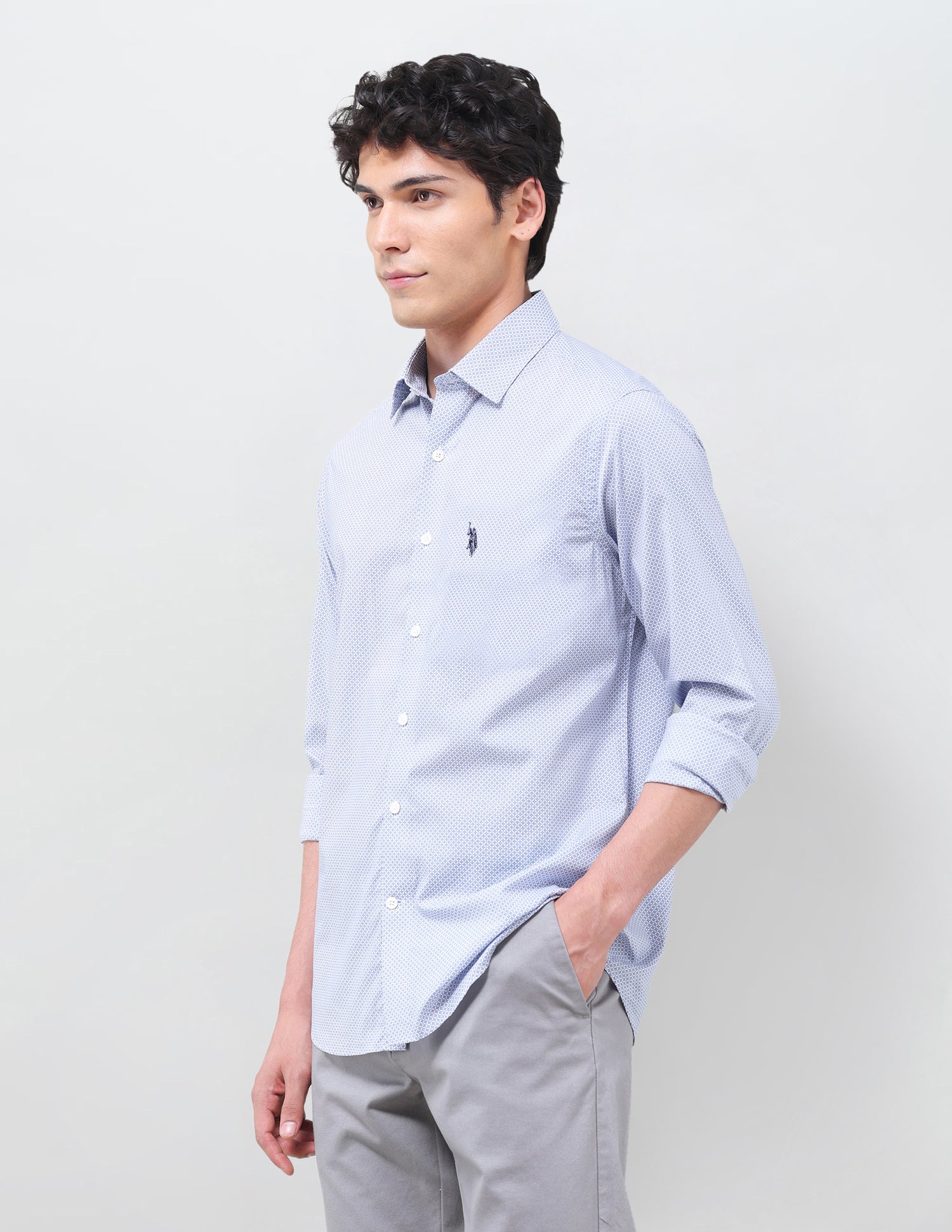 Geometric Printed Poplin Shirt Blue - U.S. Polo Assn. India | Large