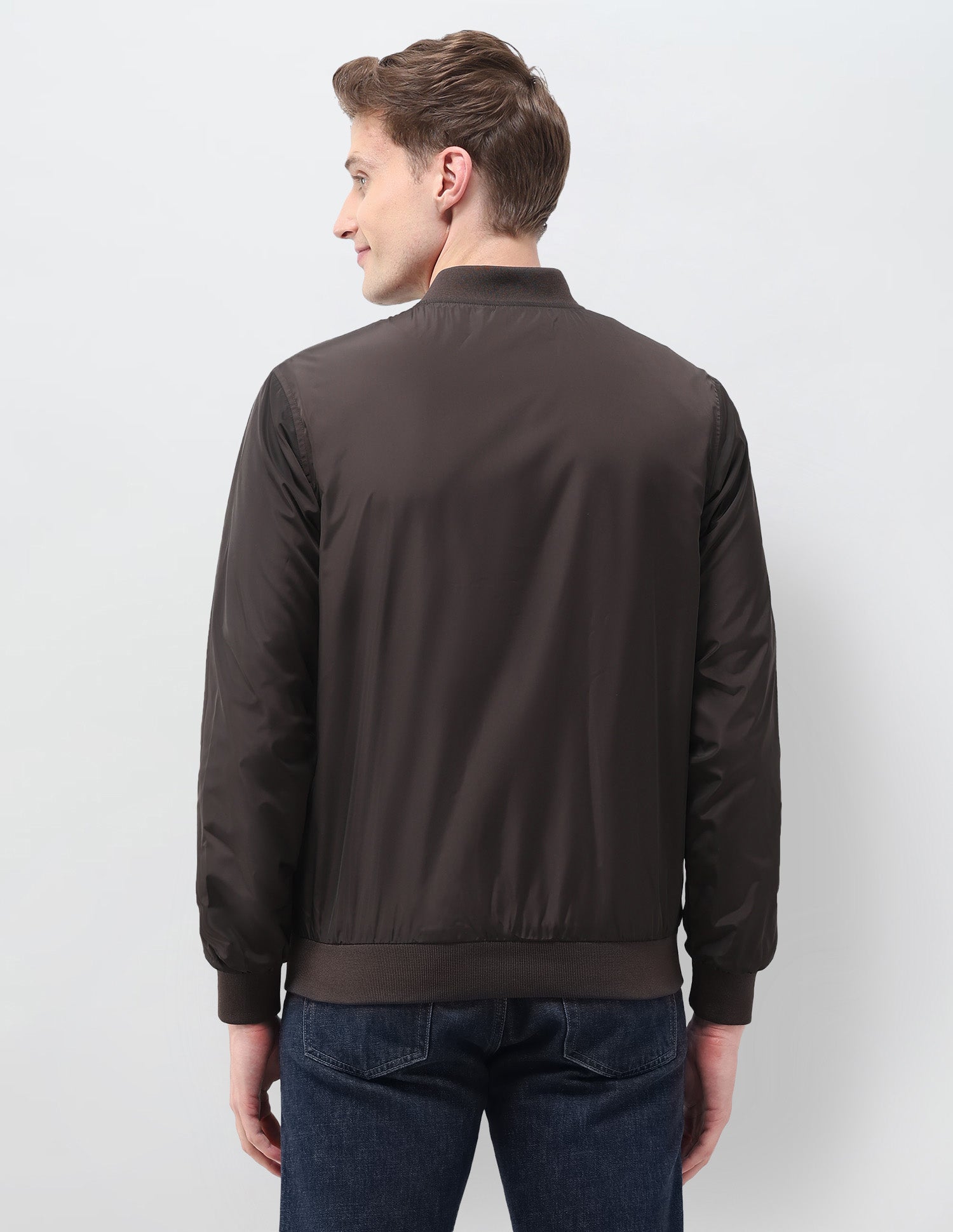 Solid Regular Fit Bomber Jacket Choco - U.S. Polo Assn. India | Large
