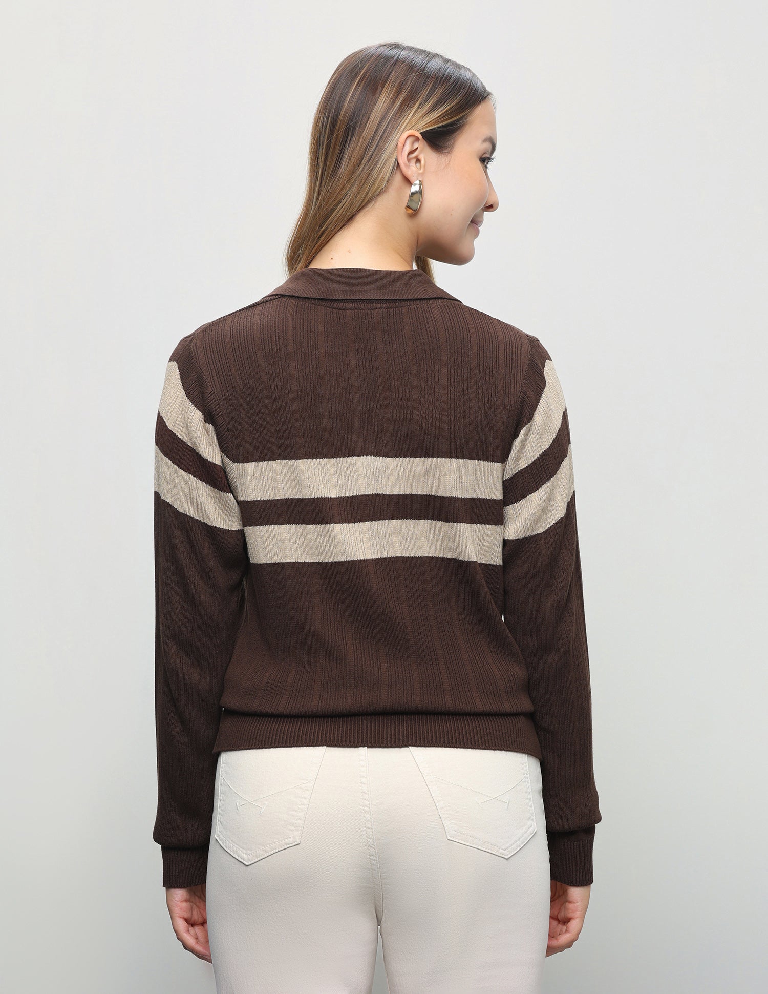 Horizontal Striped Relaxed Fit Top Dark Brown - U.S. Polo Assn. India | Large