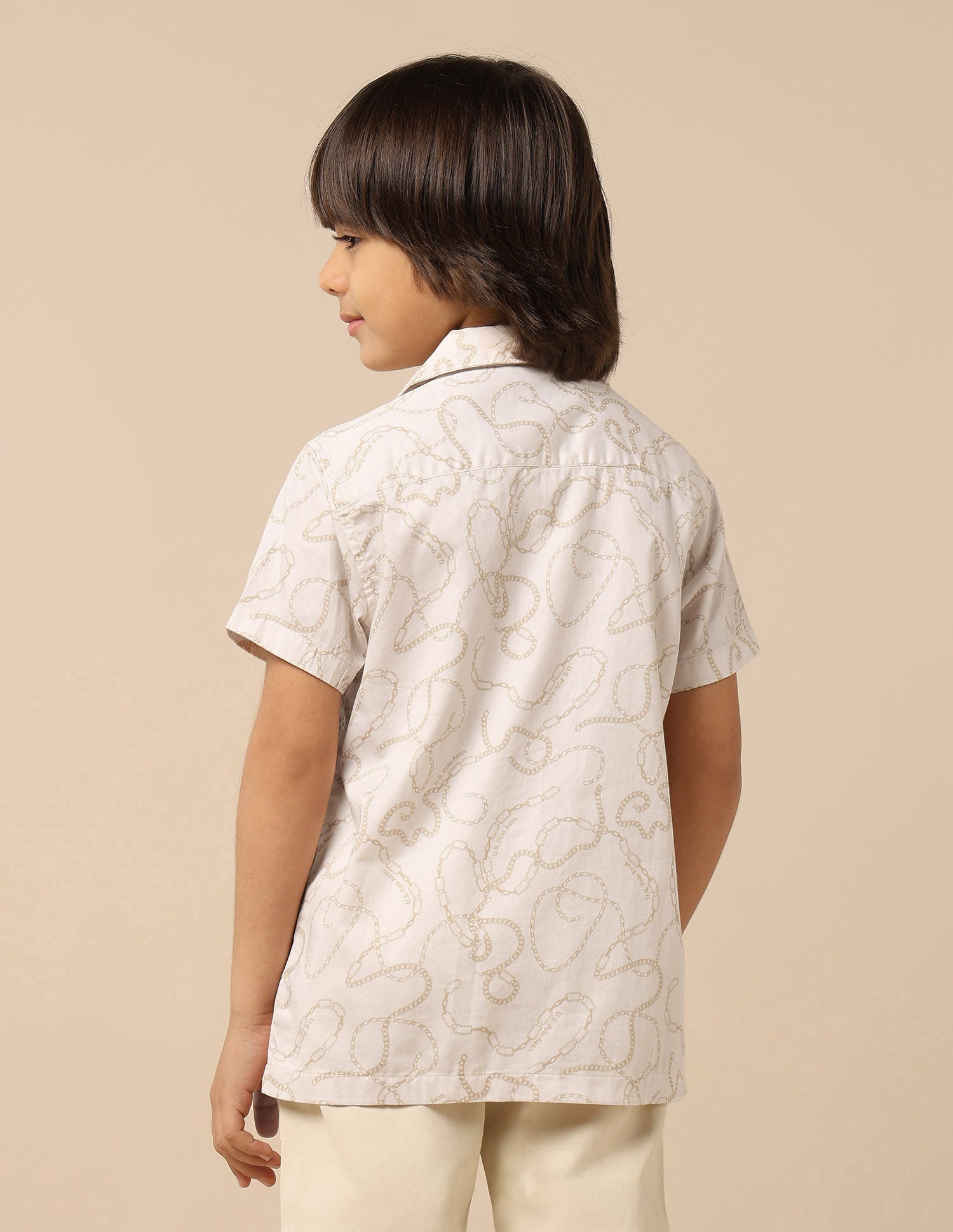 Boys All Over Printed Satin Shirt Off White - U.S. POLO ASSN. | Large