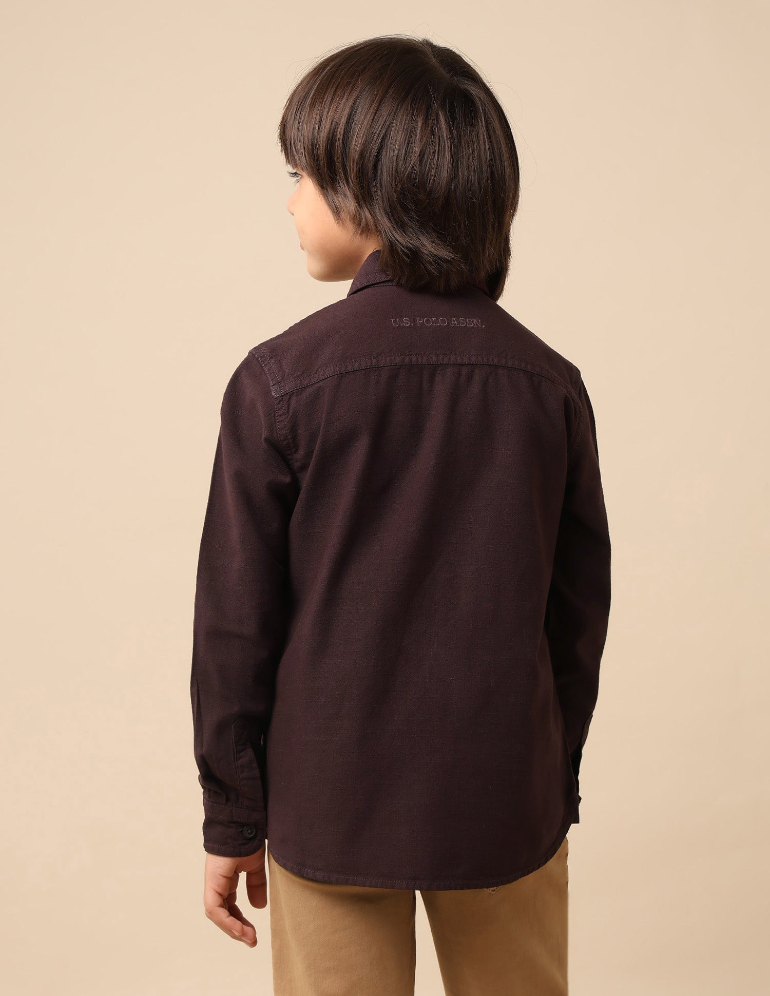 Boys Regular Fit Solid Shirt Choco - U.S. POLO ASSN. | Large