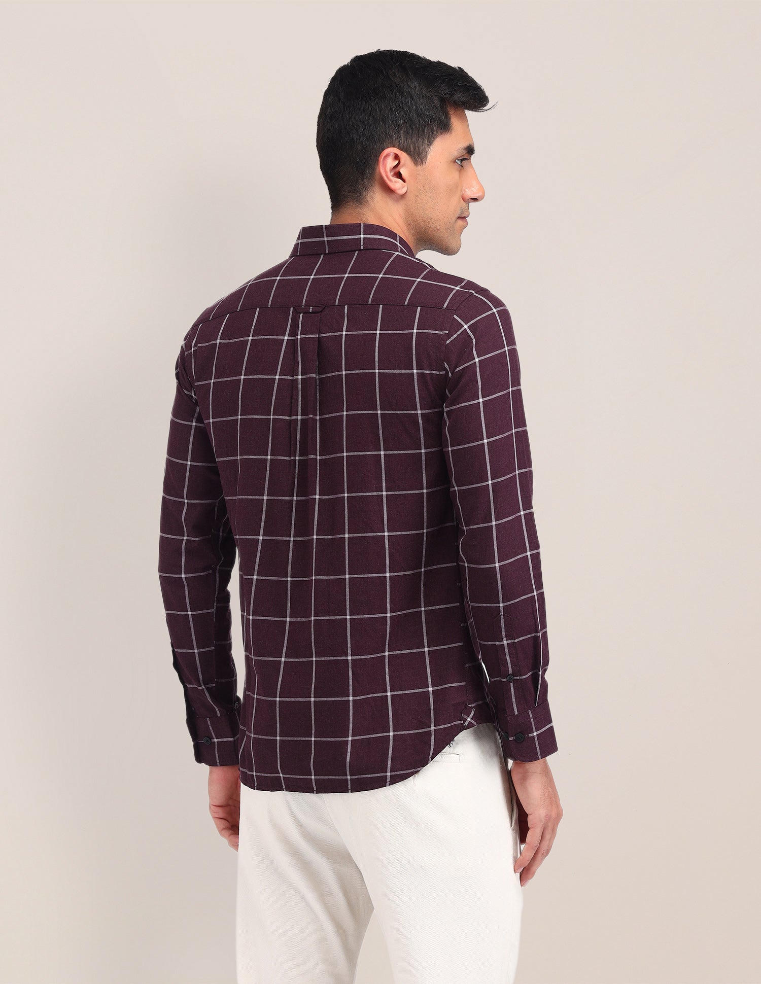 Windowpane Checked Tailored Fit Shirt Maroon - U.S. Polo Assn. India | Large