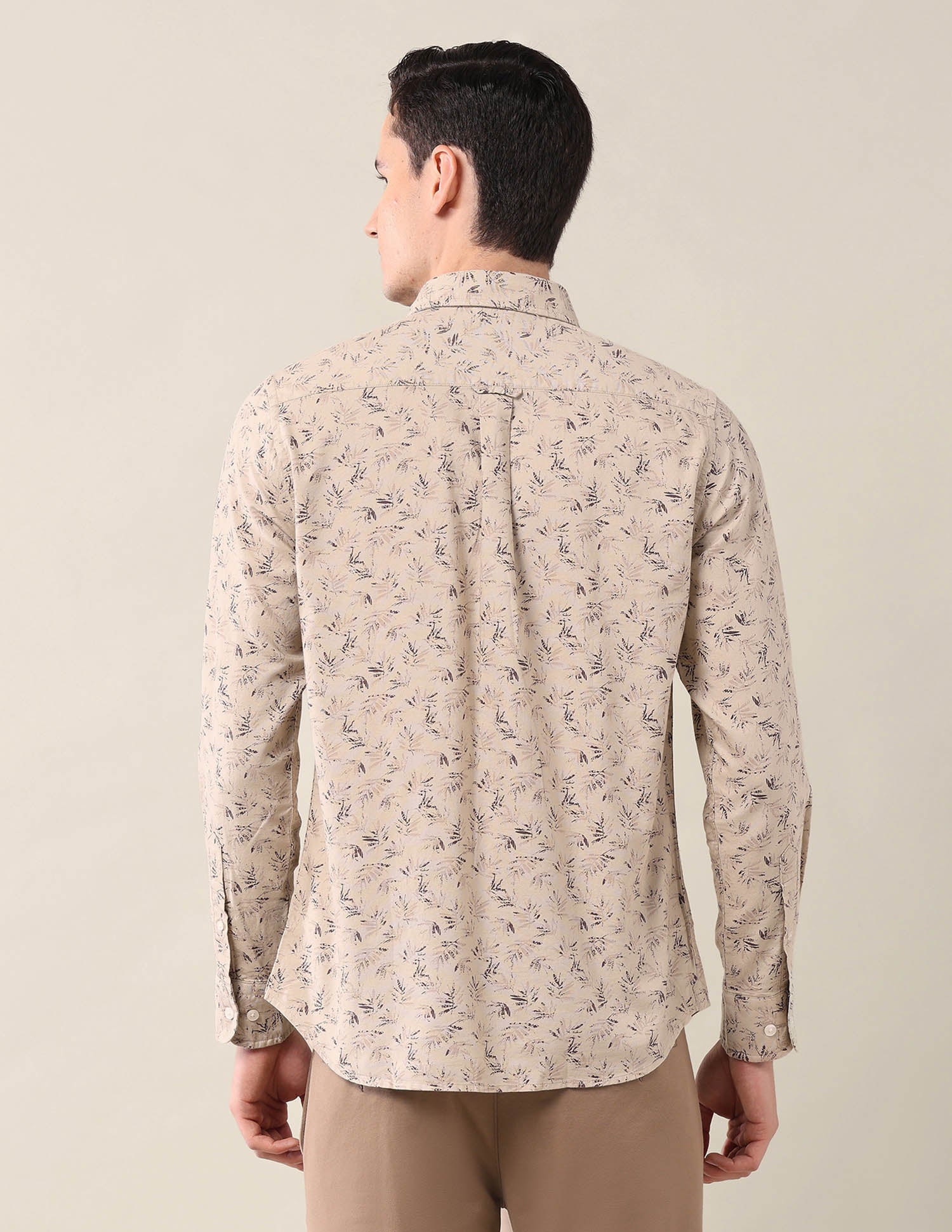 Tailored Fit All-Over Printed Shirt Beige - U.S. Polo Assn. India | Large
