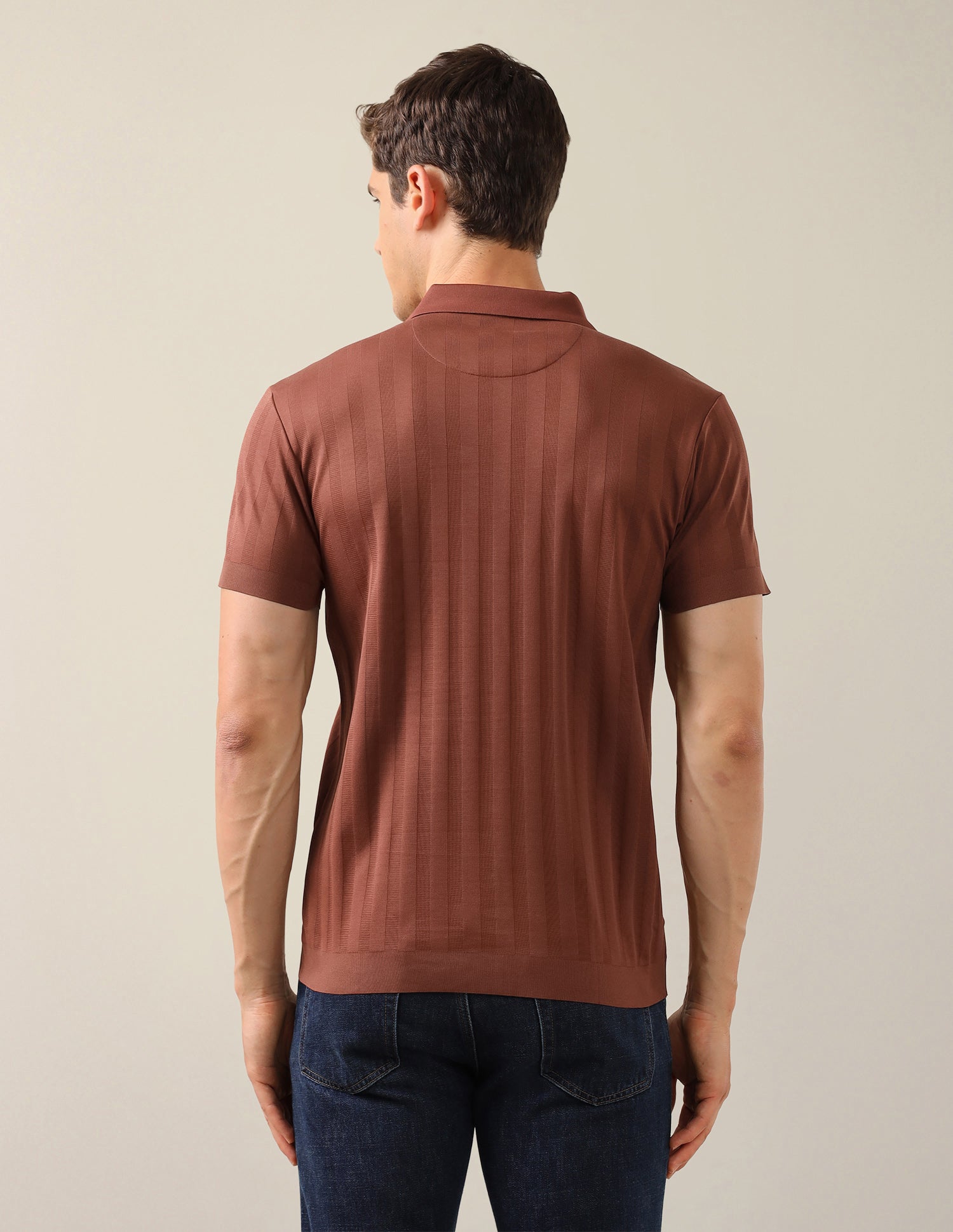 Self Design Vertical Striped Slim Fit Polo Shirt Rust - U.S. Polo Assn. India | Large