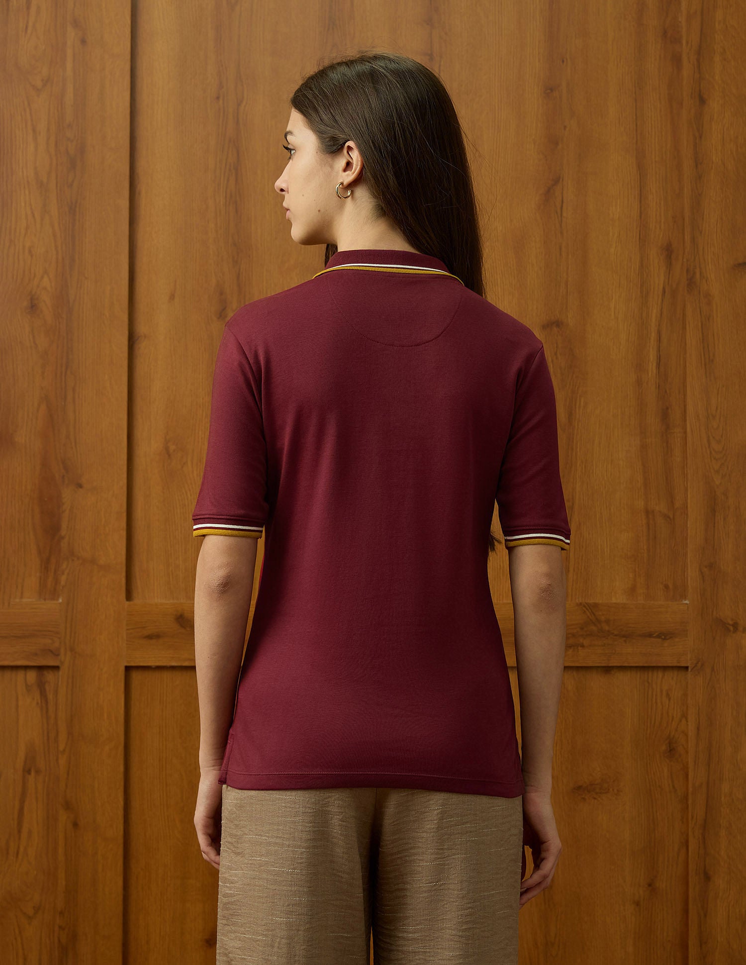 Polo Collar Cotton Tshirt With Tipping Maroon - U.S. Polo Assn. India | Large