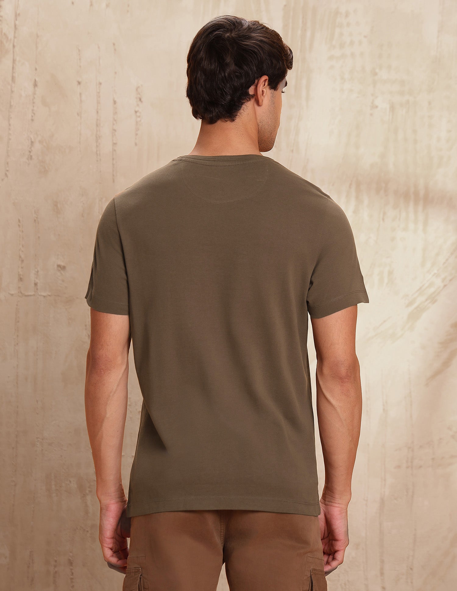 Textured Pure Cotton T-Shirt Dark Khaki - U.S. POLO ASSN. | Large