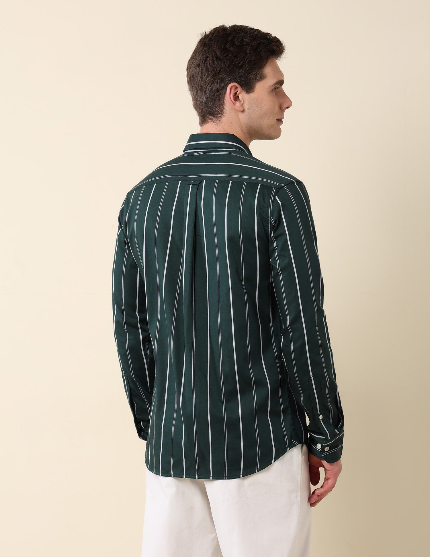 Vertical Striped Pure Cotton Shirt Dark Green - U.S. Polo Assn. India | Large
