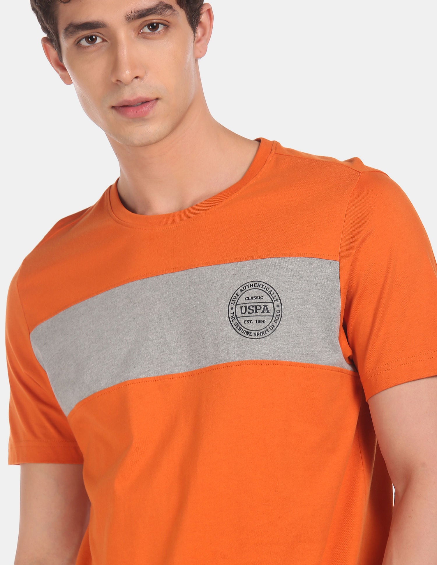 Crew Neck Colour Block I681 Lounge T-Shirt - Pack Of 1 Orange - U.S. POLO ASSN. | Large