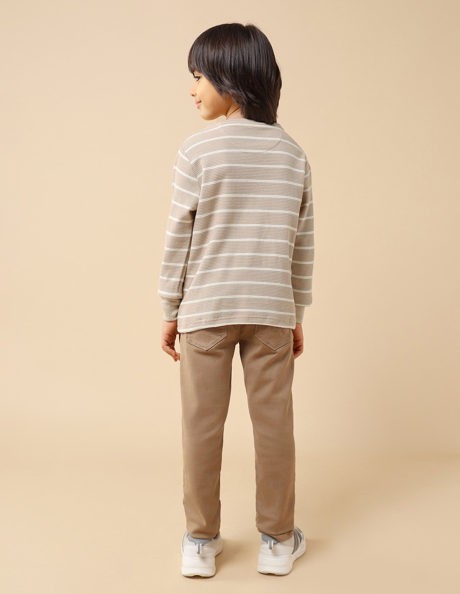 Boys Horizontal Striped Regular Fit T-Shirt Beige - U.S. POLO ASSN. | Large