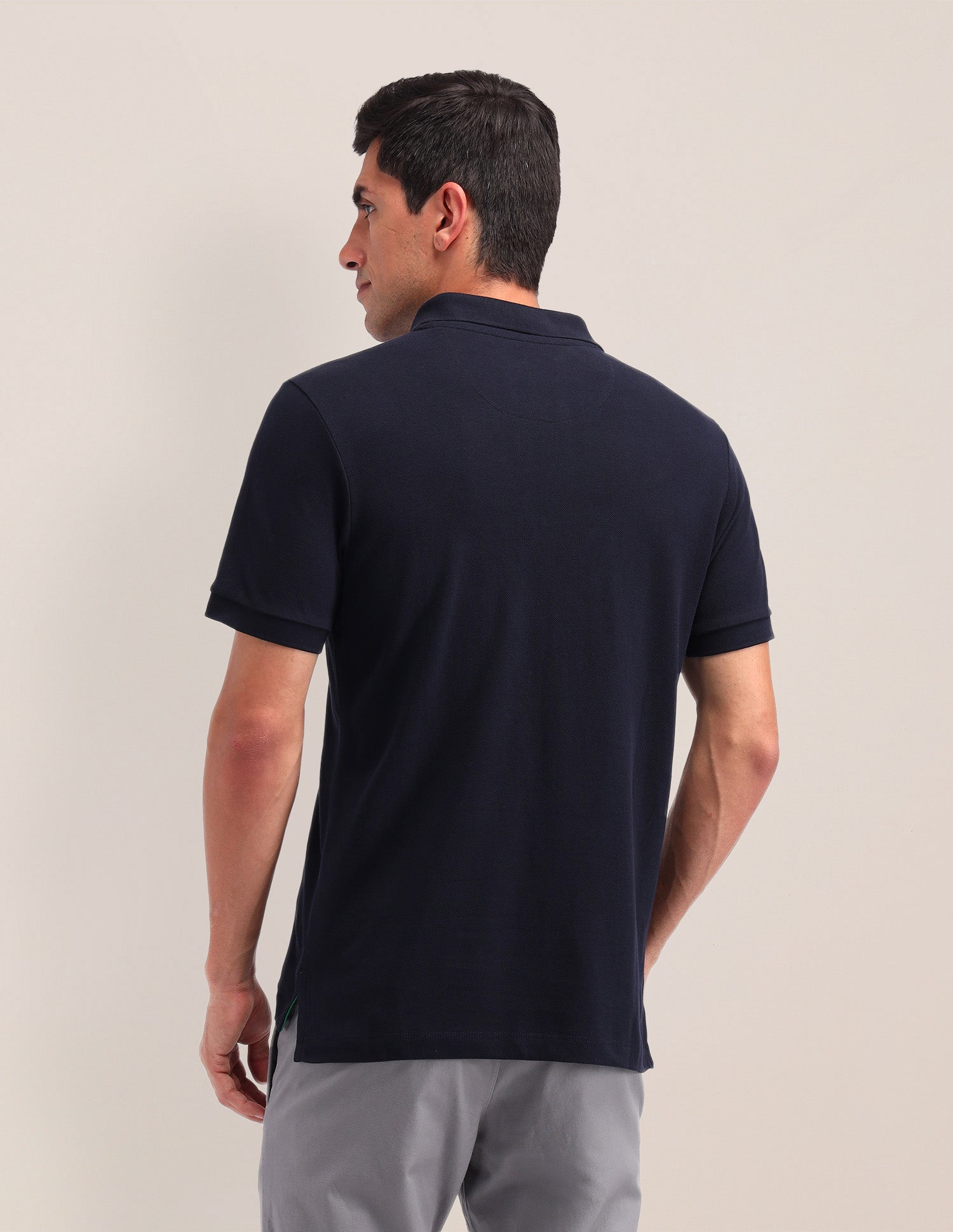 Solid Cotton Slim Fit Polo Shirt Navy - U.S. Polo Assn. India | Large